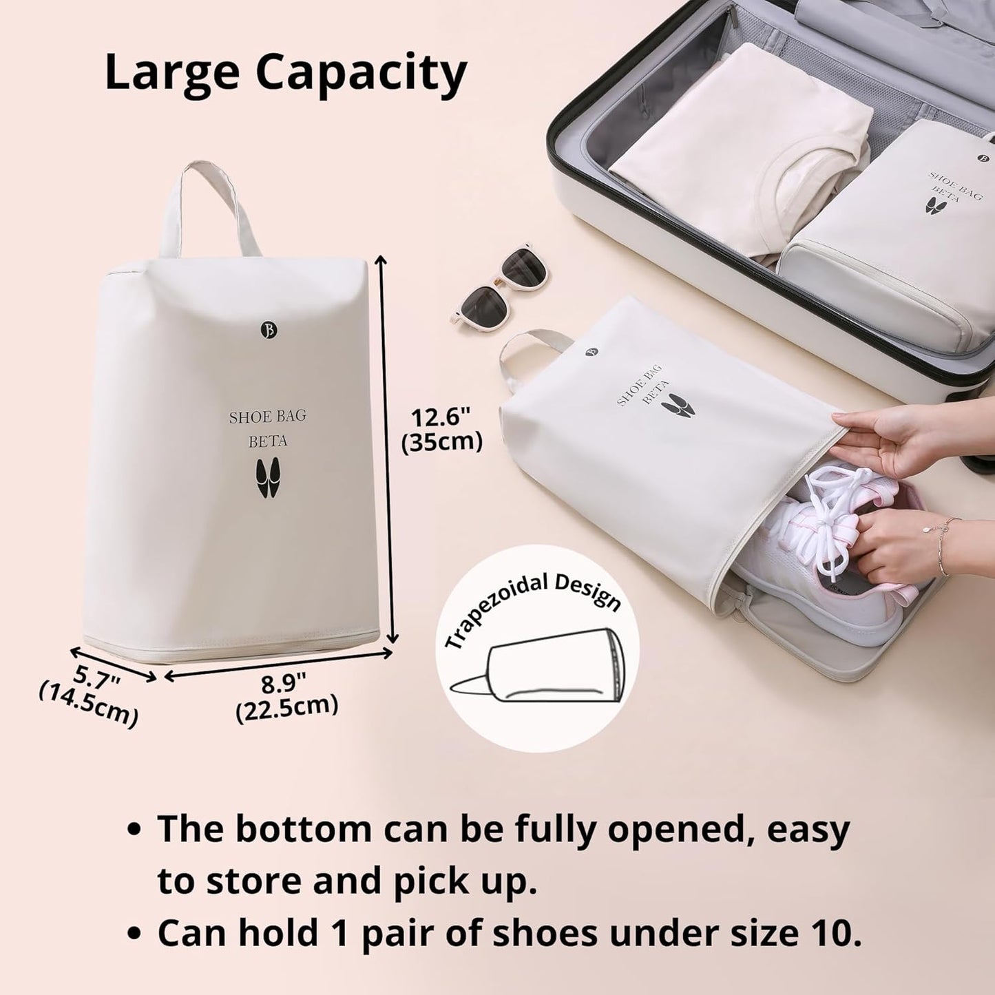tianzong 2 Pack Shoe Bags for Travel, Water-resistant Shoe Storage Organizer with Zipper for Men and Women (Pink, T400-Beta)