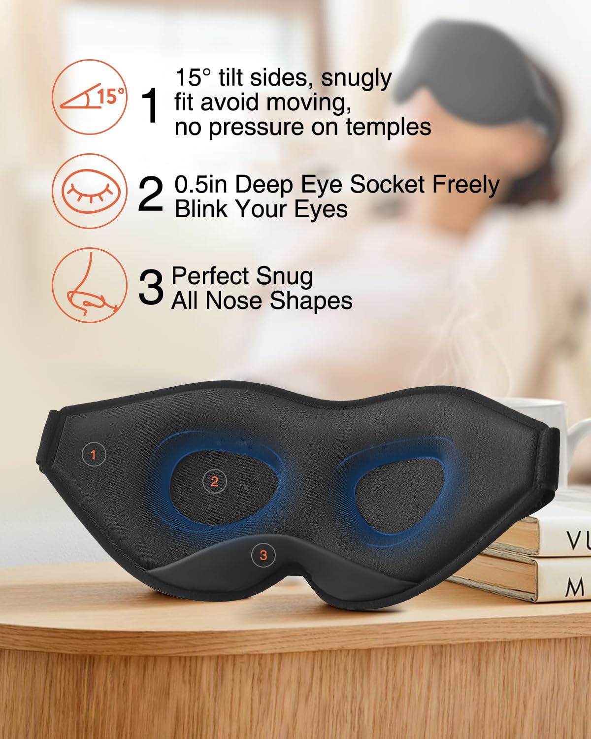 MABAO Sleep Mask for Side Sleeper, Eye Mask for Sleeping Women Men, Black
