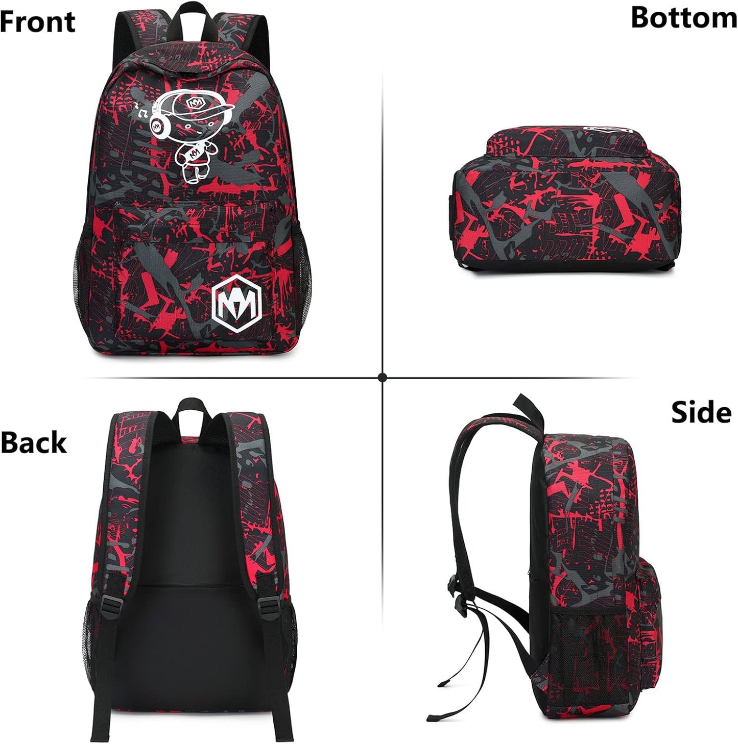 Bluboon School Backpack for Boys Teens Bookbag Travel Daypack Kids Girls Lunch Bag Pencil Case