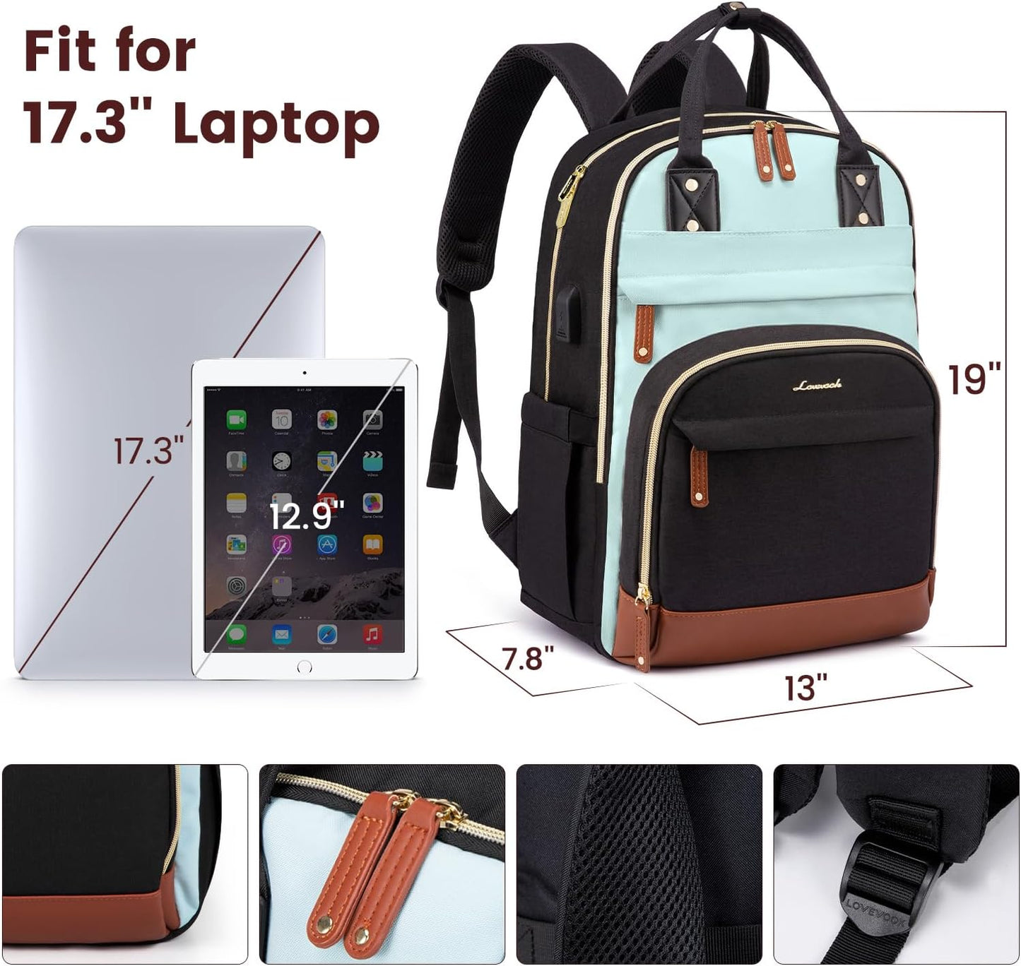 LOVEVOOK Backpack for Women,Laptop Backpack Women,Fits 17 Inch Laptop Bag,School Backpacks,Fashion Travel Work Anti-theft Bag,Waterproof Business Computer College Backpack Purse,Black-Light Blue