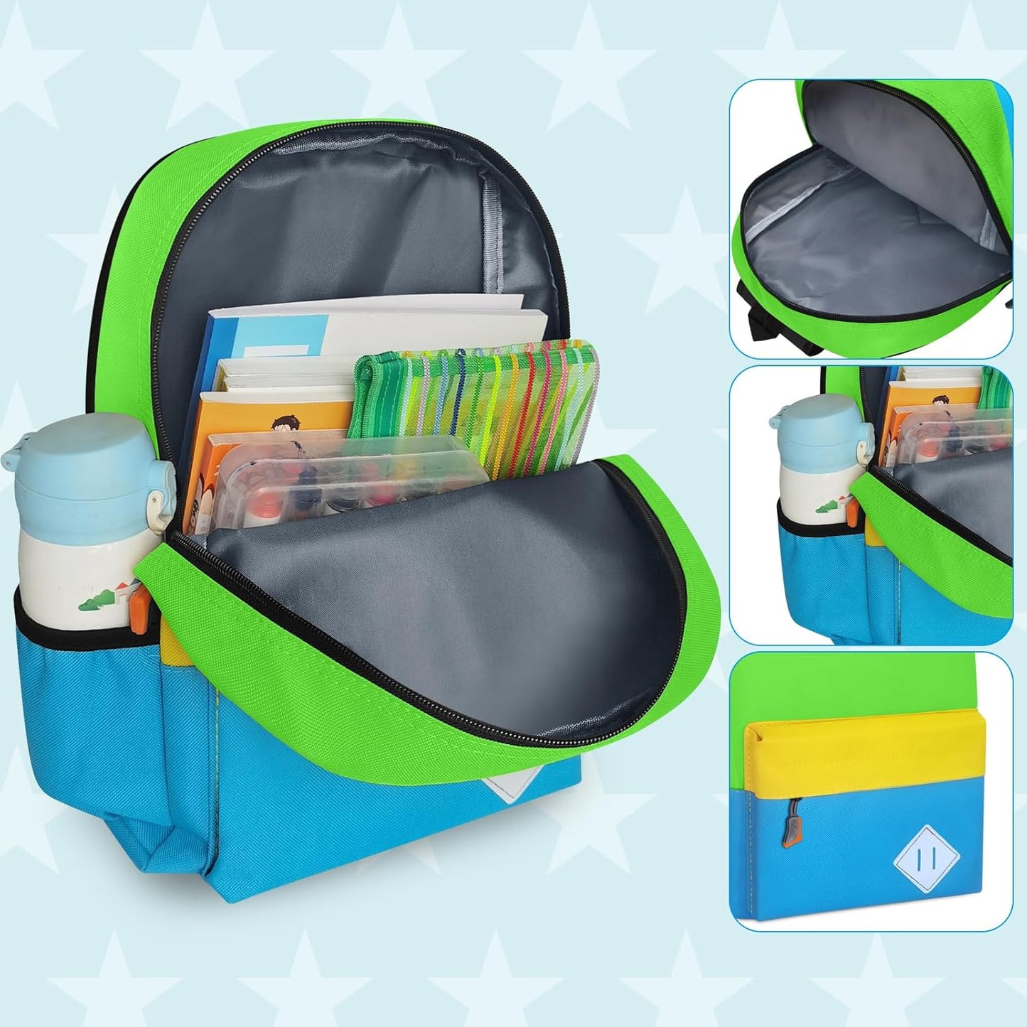 Little Kids Backpack for Girls Boys - Toddler Preschool Backpack School Bag Cute Kindergarten Backpack for Aged 3-6, Green Blue