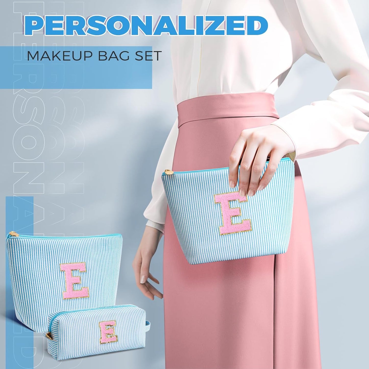 Teen Girl Travel Essentials - Birthday Gifts for Girls Teens Kids Daughter Sister Her,Cute Trendy Stuff Makeup Bag Set Cosmetic Bag - Blue,E