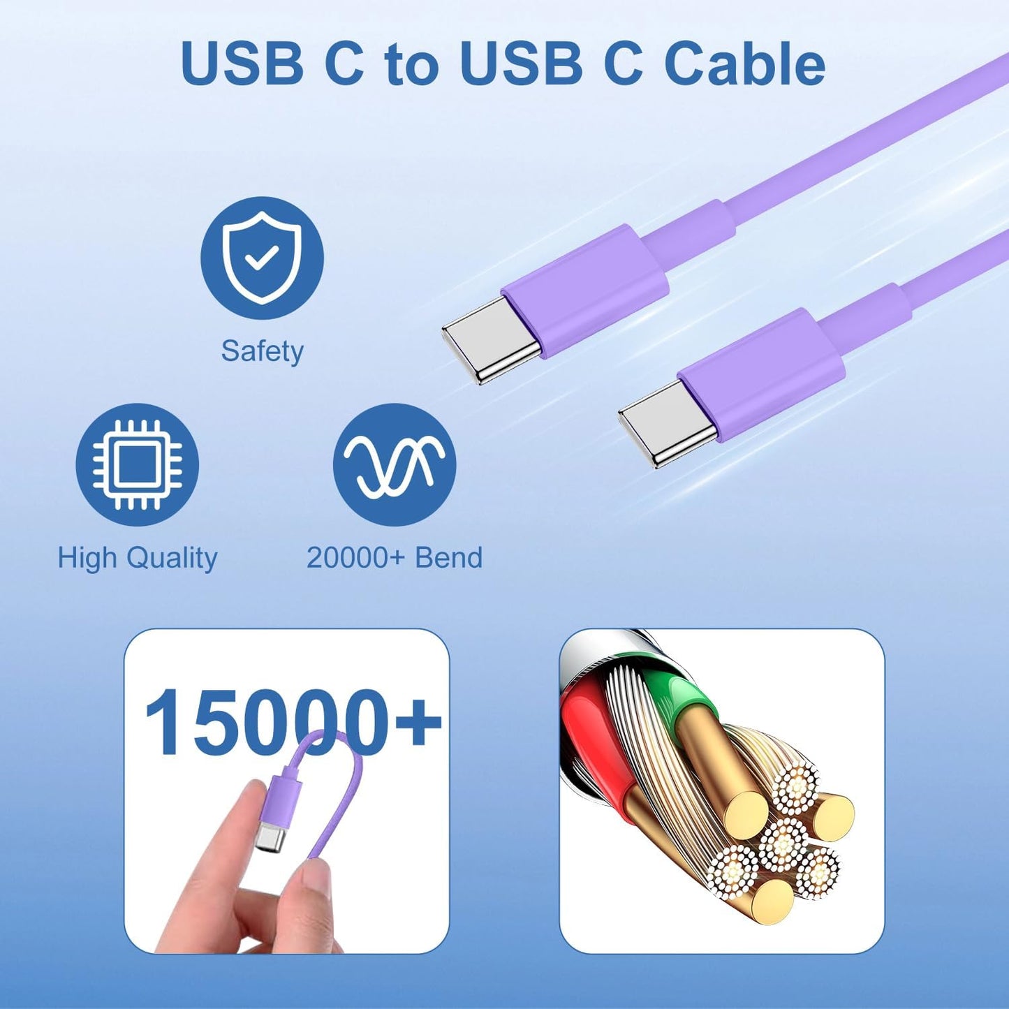 iPhone 17 16 15 Fast Charger Block and 10ft USB C to C Cable Cord Long for Apple iPhone 17 Pro Max/17 Air/16e/16 Plus/15/iPad Mini/Samsung,Type C Wall Charging Power Adapter Plug Cube Brick-Purple