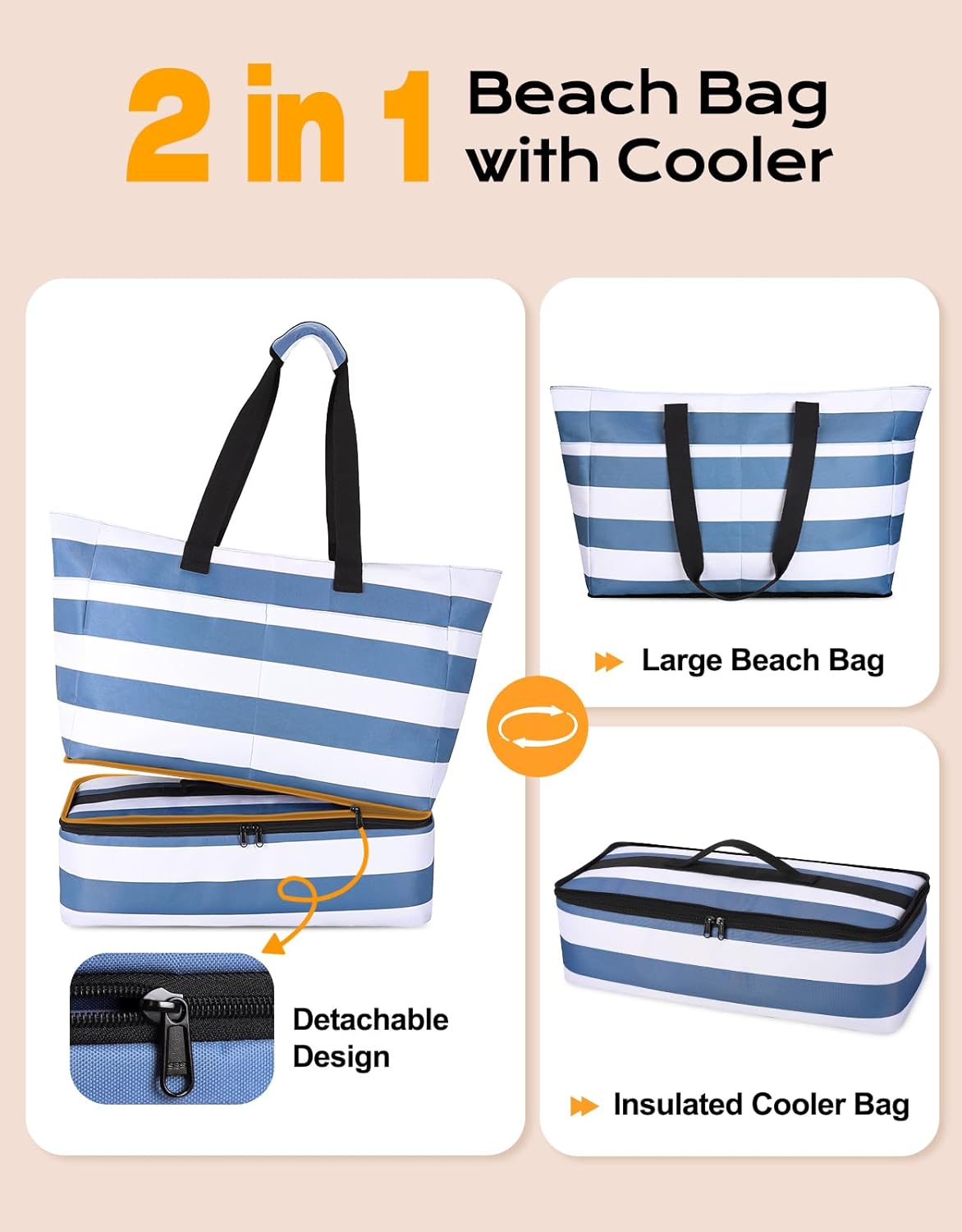 Beach Bag with Cooler, 54L Large Waterproof Sandproof Travel Tote Bag, Duffel Weekender Bag for Packing/Travel/Gym
