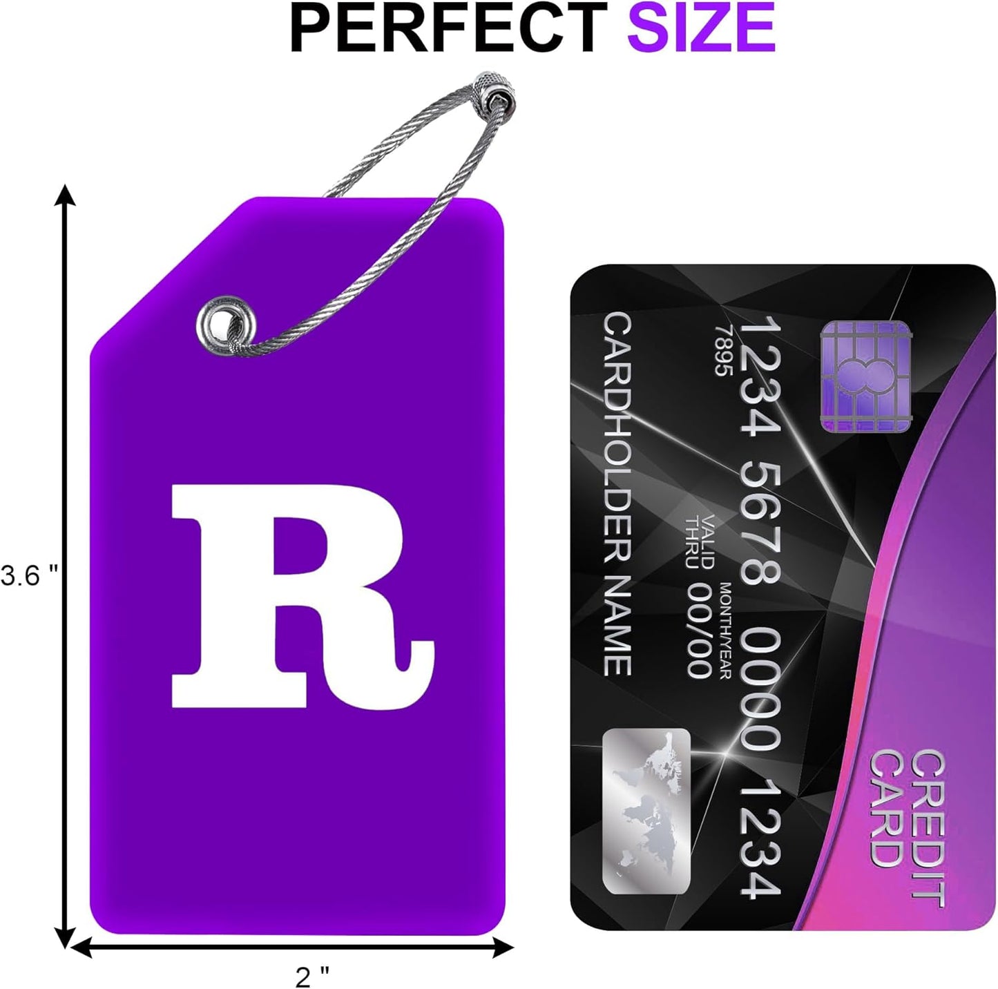 Gostwo 2 Pack Silicone Luggage Tags for Suitcases, 26 Initial Letter Baggage Labels Handbag School Bag Suitcase Instrument Tag with Stainless Steel Loop(Purple) (Letter R)