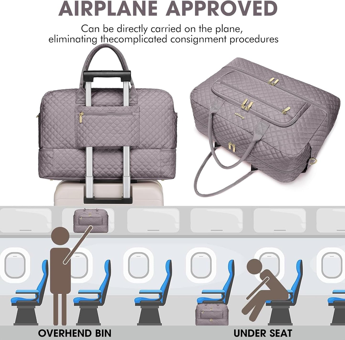 Travel Duffle Bag Weekender for Women - Carry-On Overnight Bag Personal Item Bag with Shoe Compartment & Wet Pocket Large Weekend Tote Bags with Toiletry Bag Hospital Bags for Labor and Delivery