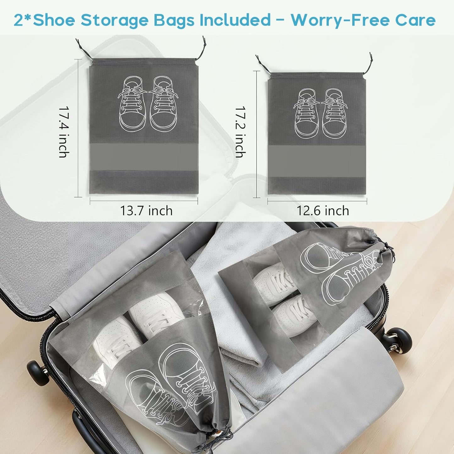 2 Pack Shoe Washing Bags with 2 Shoe Bags for Travel & 1 Shoe Brush - 360° Deep Clean for Sneakers/Tennis Shoes, Reusable with Self-locking Zipper & Microfiber Lining