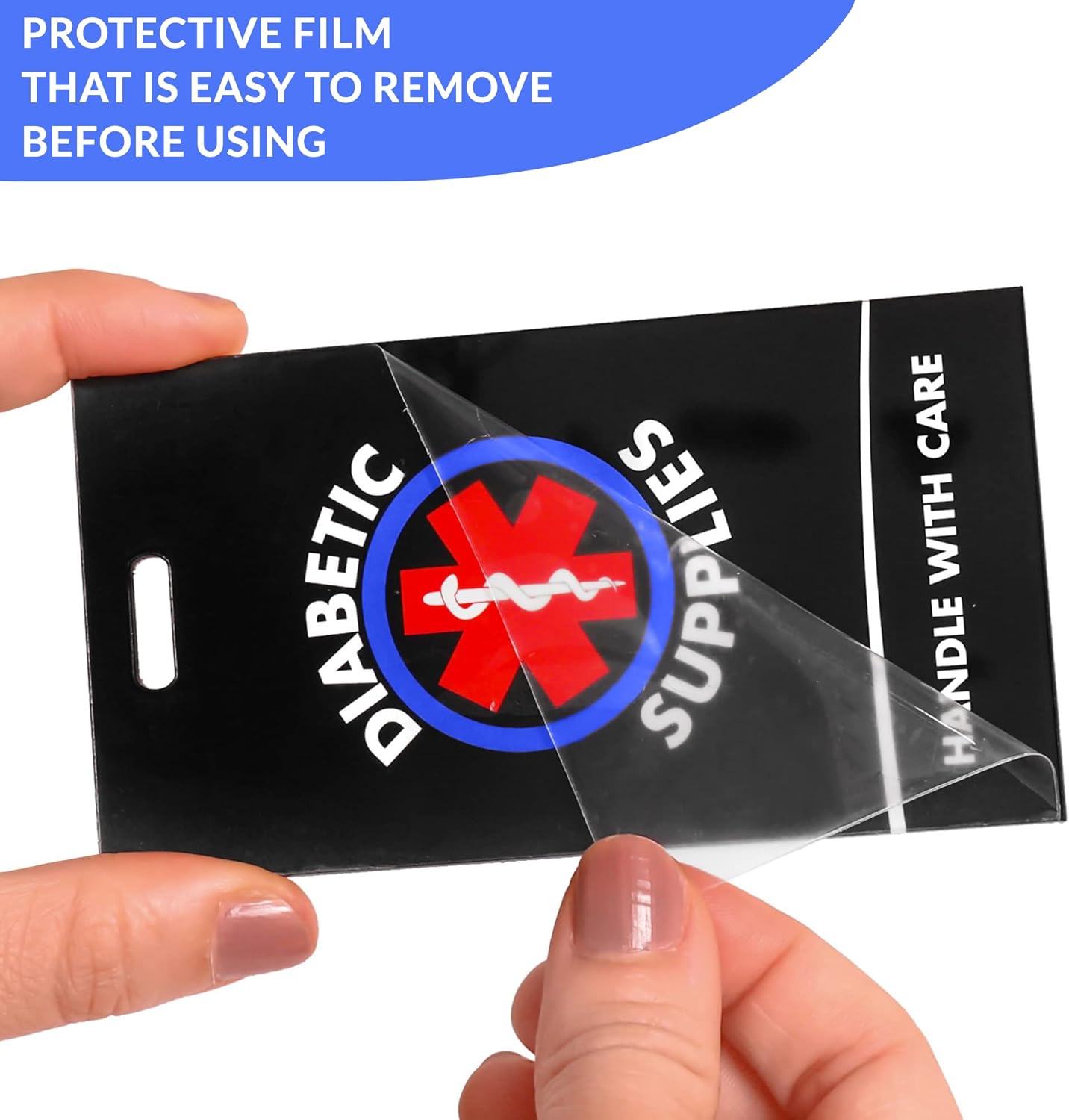 Diabetic Supplies ID Identification Luggage Tag | Black | Medical Alert | Insulin Medical Equipment | Handle with Care | Bag Tag | Luggage Gift