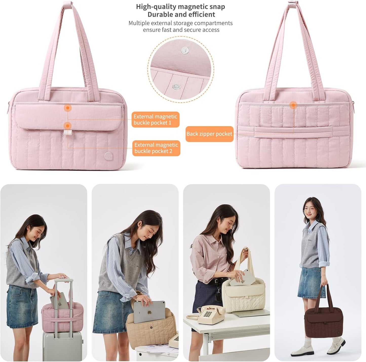 aji Laptop Tote Bag for Women, 14Inch & 16 Inch Laptop Tote Bag with Luggage Trolley Strap for