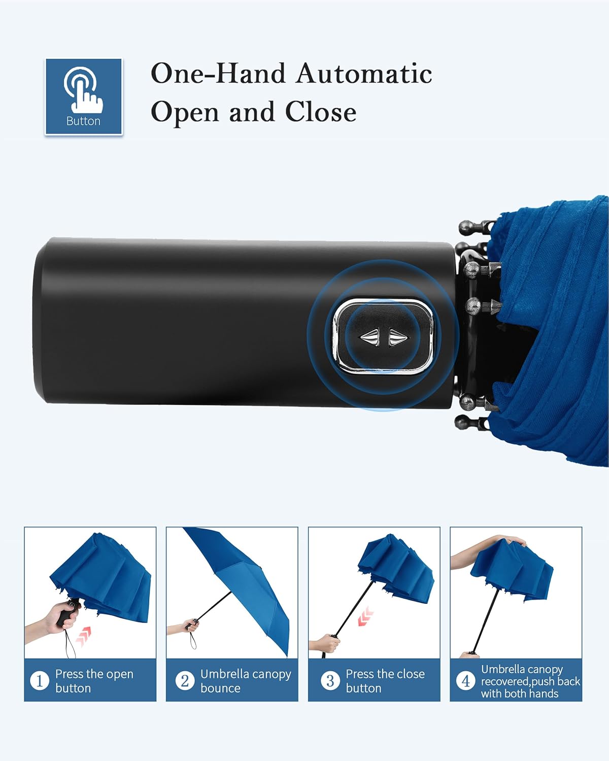 Windproof Travel Umbrella, Automatic Folding Compact Lightweight Umbrella for Women & Men, Durable