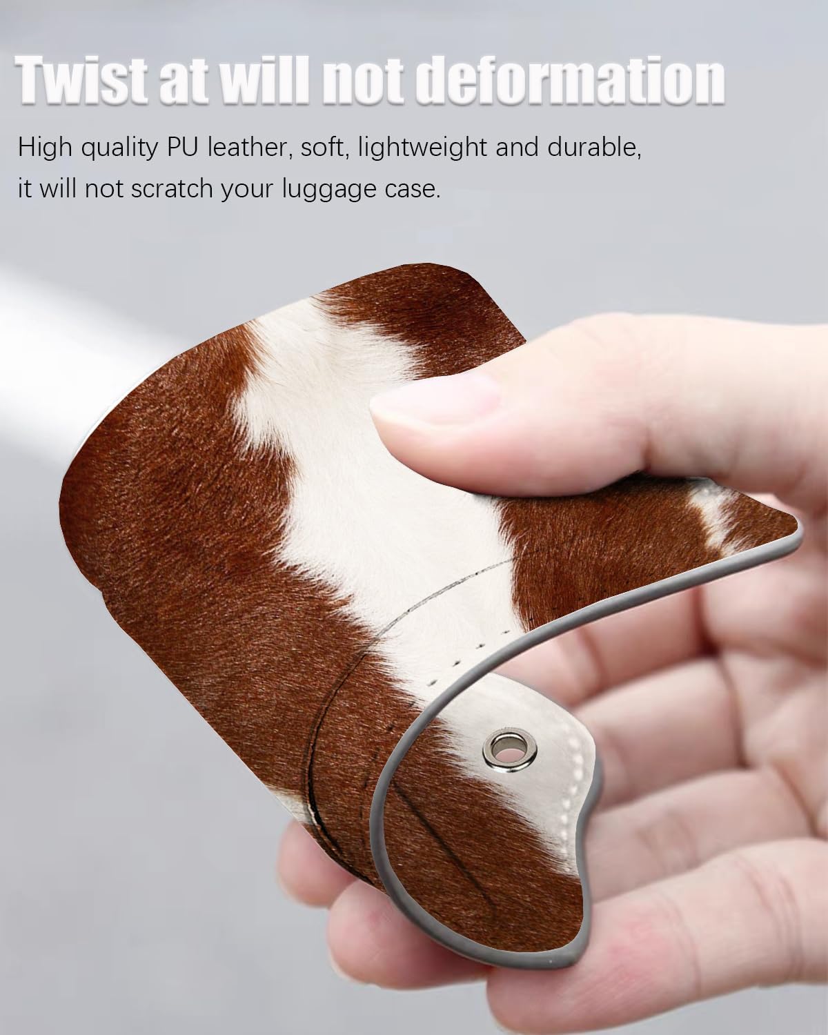 2 Pack Luggage Tags for Suitcase, Cow Hide Brown Leather Suitcase Tags Cruise Ship with Privacy Cover and Double Metal Loop for Women Men Girls Boys Travel Baggage Bag Backpack Tags, Cow Printed