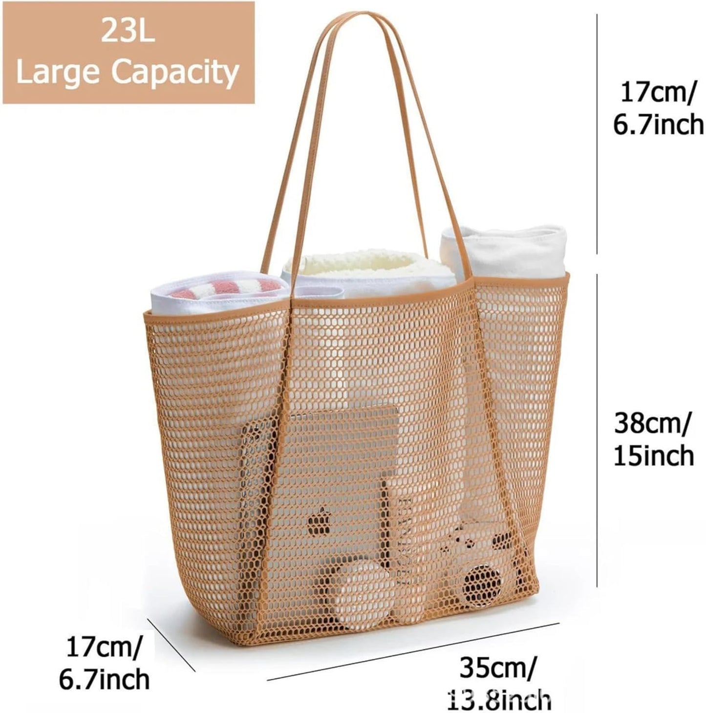 Sohum Living Lightweight Foldable Mesh Tote Bag for Beach & Travel – Large Sandproof Quick-Dry Bag with Durable Handles