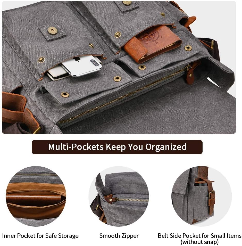 Kattee Military Messenger Bag Canvas Leather Shoulder Bag