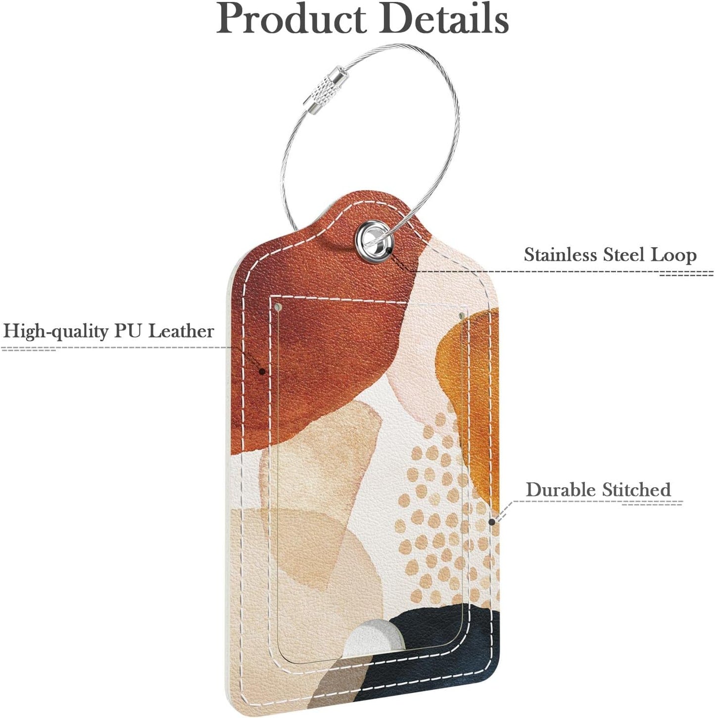 Luggage Tags for Suitcase, 2 Pack PU Leather Travel Cruise Luggage Tag with Privacy Flap, Name ID Label and Metal Loop for Women Suitcase Baggage Bag Backpack Instrument, Abstract Stone