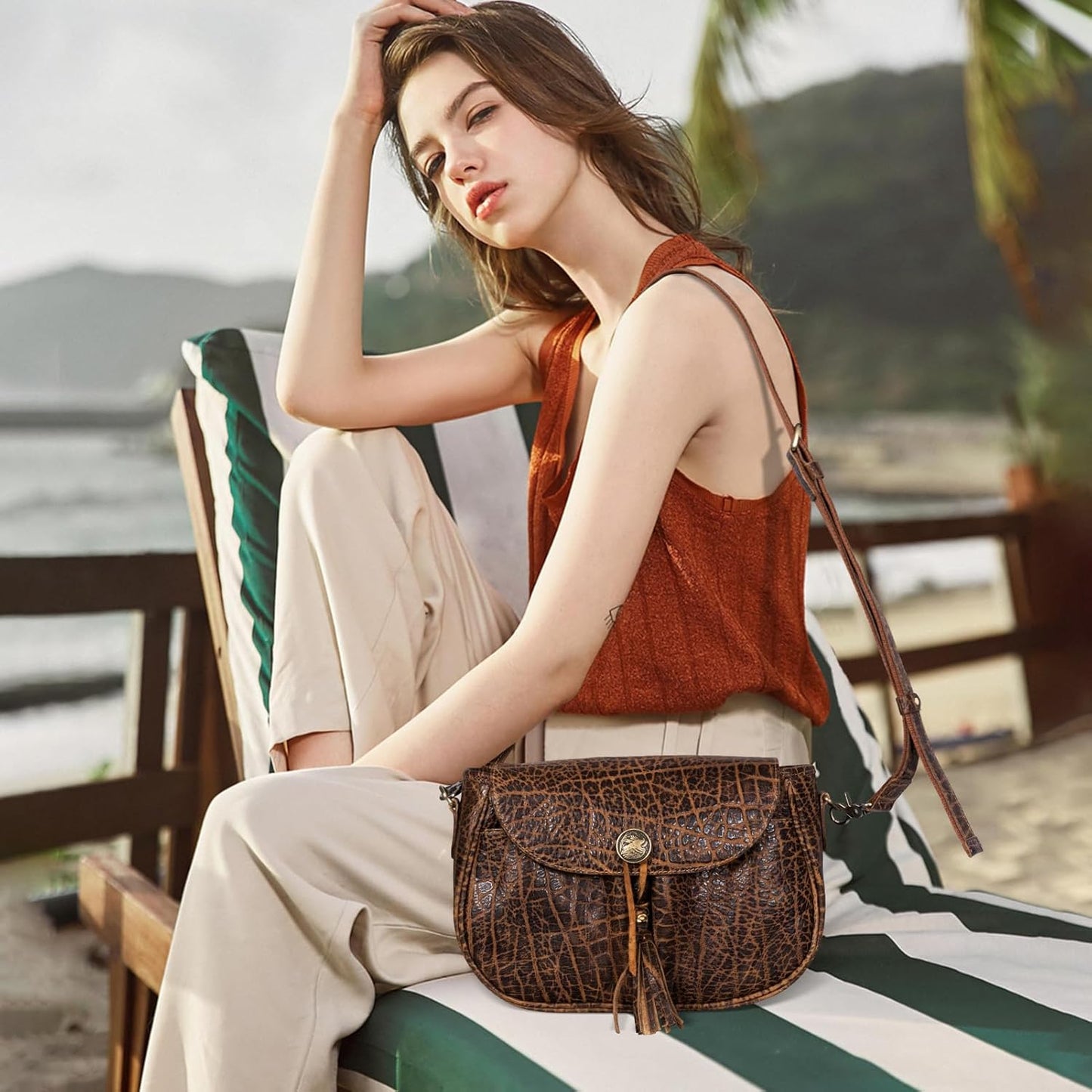 Gexmil Full Grain Leather Cross Body Bag for Women Men, Messenger Bag with Zipper Closure, Vintage Handmade Satchel