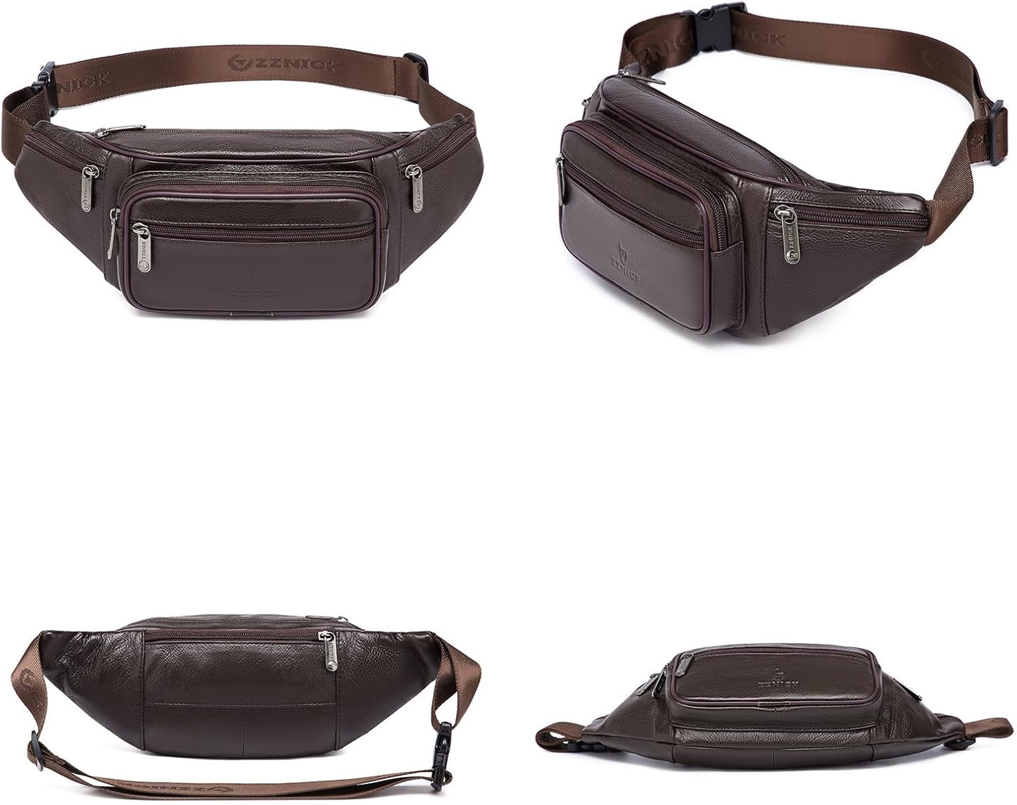 Genuine Leather Fanny Pack/Waist Bag/Organizer with Adjustable Belt, Multiple Pockets For Men and Women
