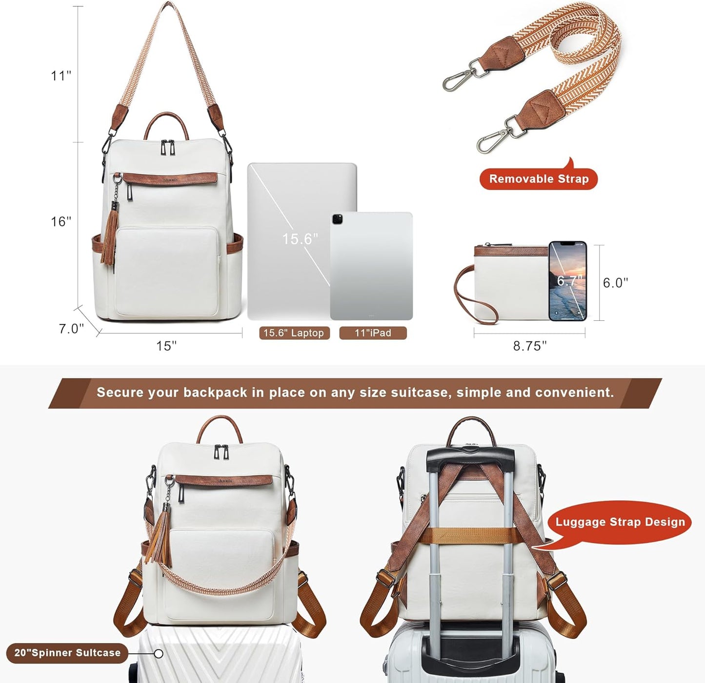 Shrrie Vegan Leather Laptop Backpack for Women 15.6 inch Work Backpack Fashion Travel Backpack Purse for Travel College Work