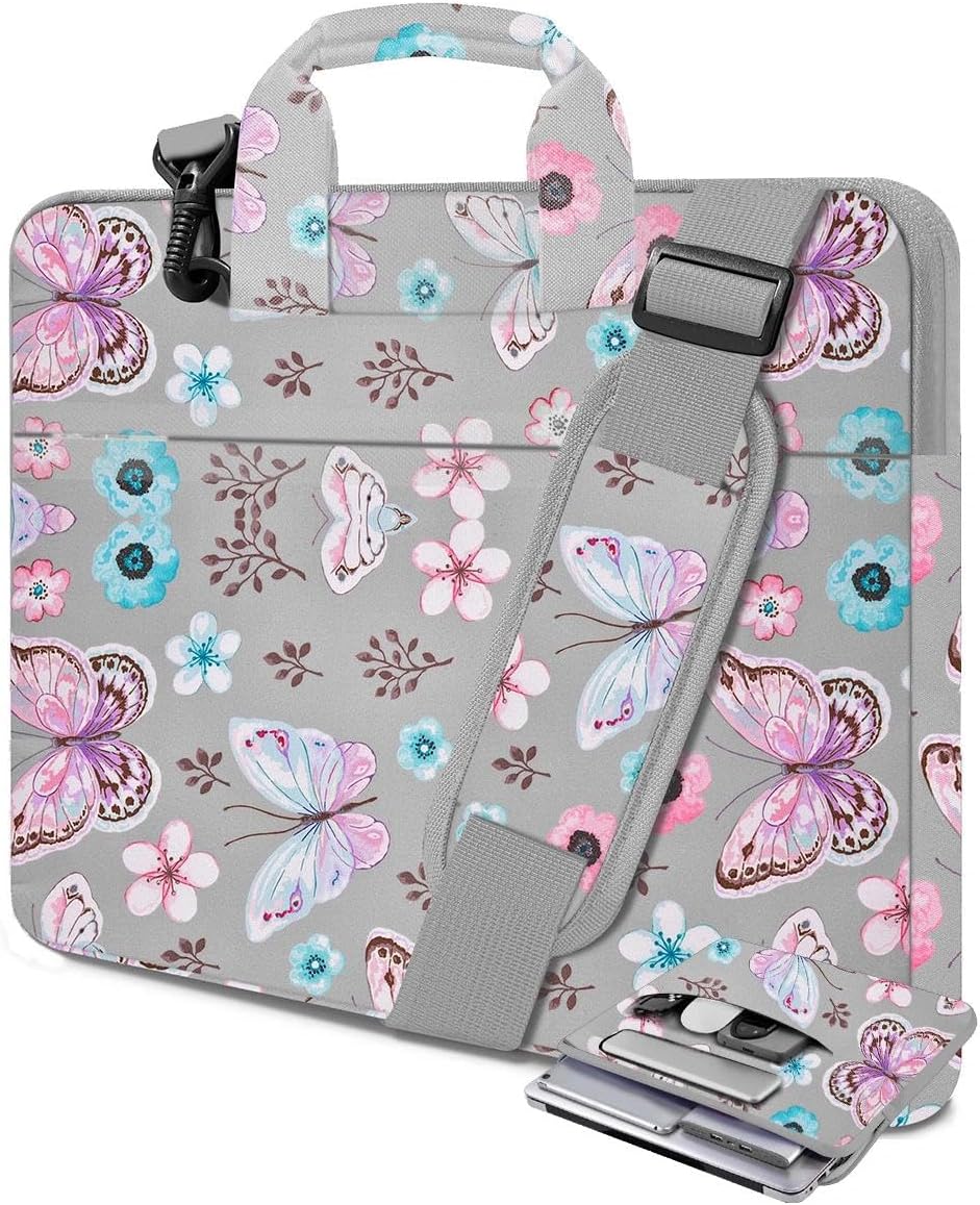 Laptop Shoulder Bag 17.3 inch Case, Durable Shockproof Protective Briefcase with Multi-Pockets Compatible with Most 17-17.3 inch HP Acer Dell Lenovo ASUS MSI Notebooks,Butterfly