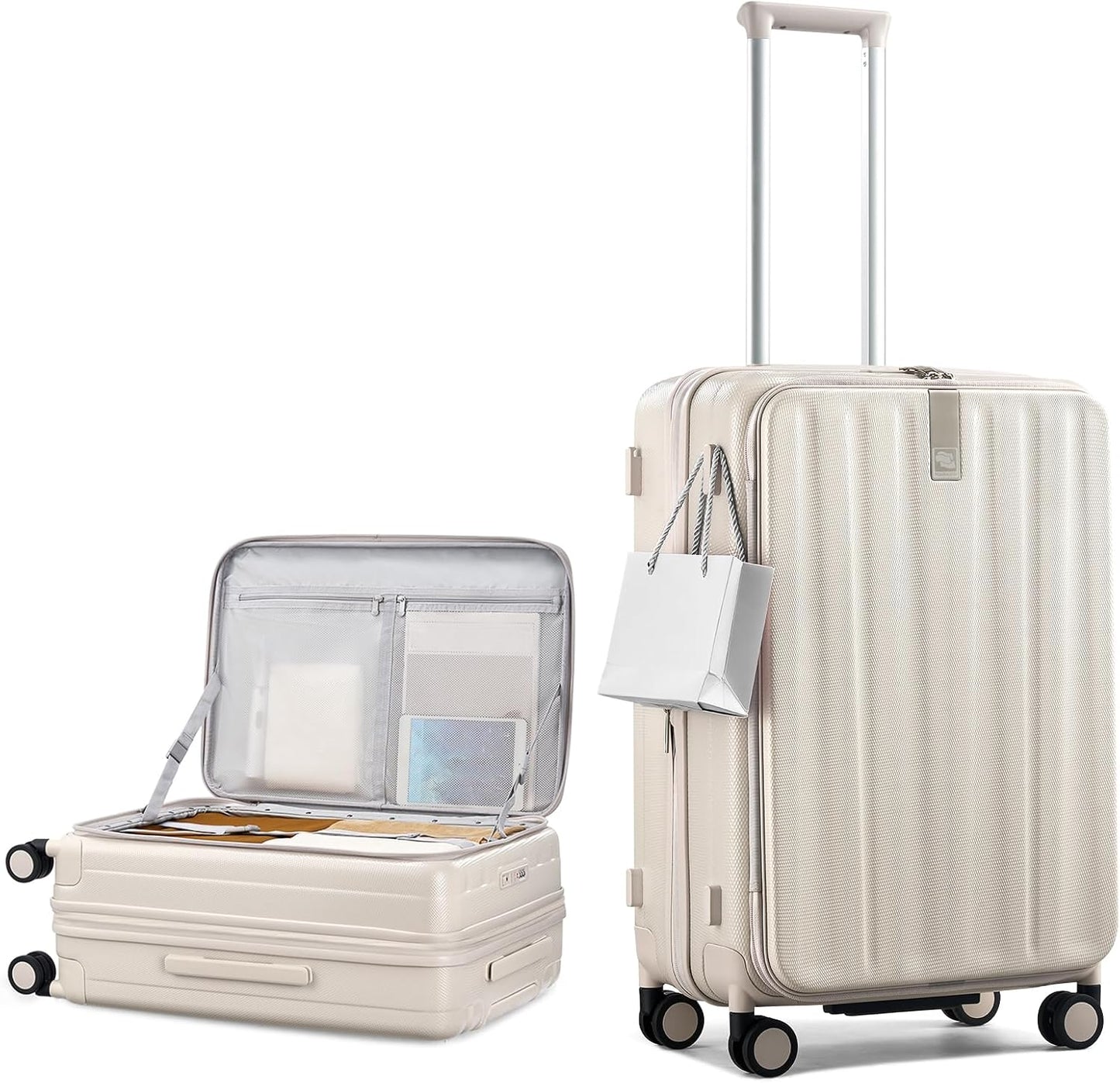 Hanke 24 Inch Expandable Luggage Top Opening Checked Bag Luggage Hard Shell Suitcases with Wheels Lightweight Travel Luggage Medium Suitcase with Lock for Woman Men-Ivory White