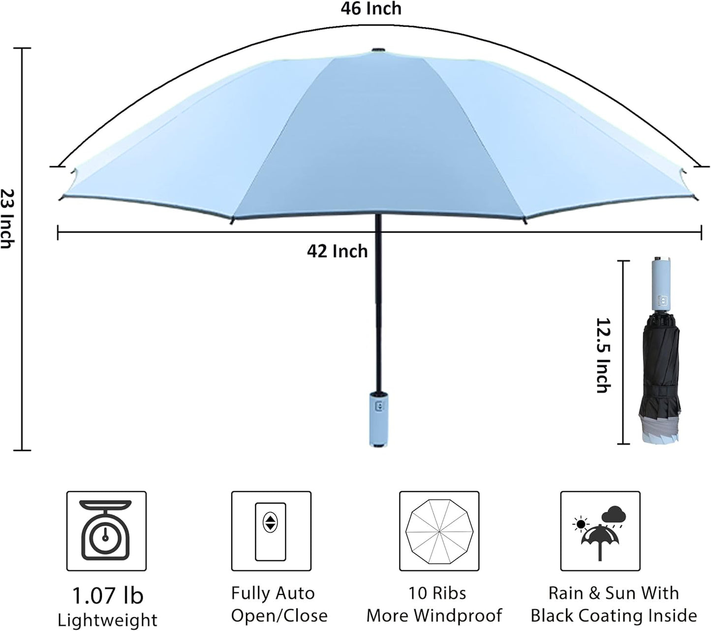 BAODINI Inverted UV Umbrella for Rain and Sun Medium Size UPF 50+ Rverse Compact Umbrella Auto Open Close