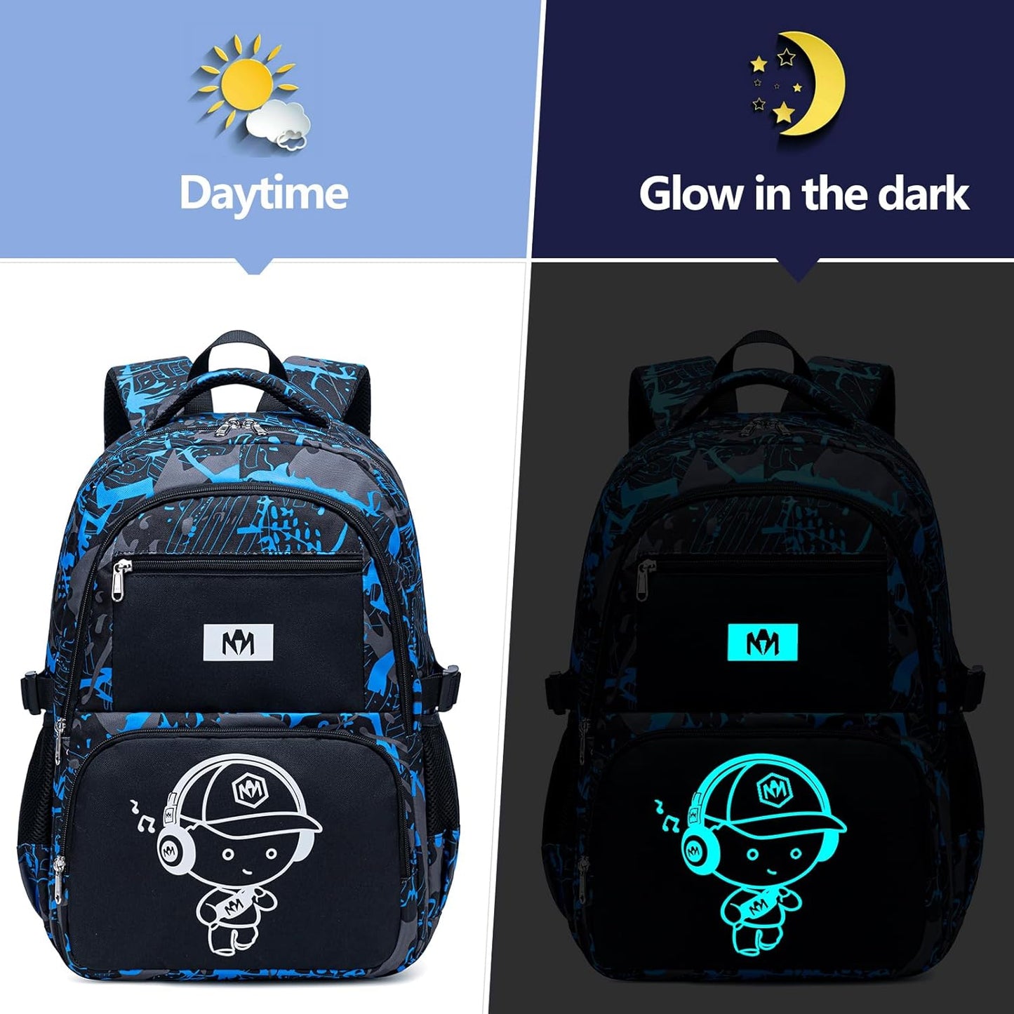 Bluboon Kids Backpack Boys Camo Bookbag Teens Elementary School Bag Daypack Travel Back Pack Middle school (Graffiti football)