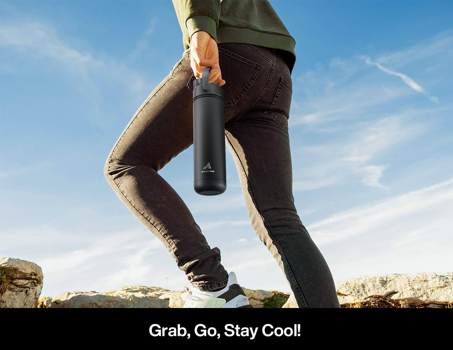 POWCAN 26 oz Insulated Water Bottle with 2-in-1 Straw and Spout Lid, Keep Cold 24H, Leak-Proof