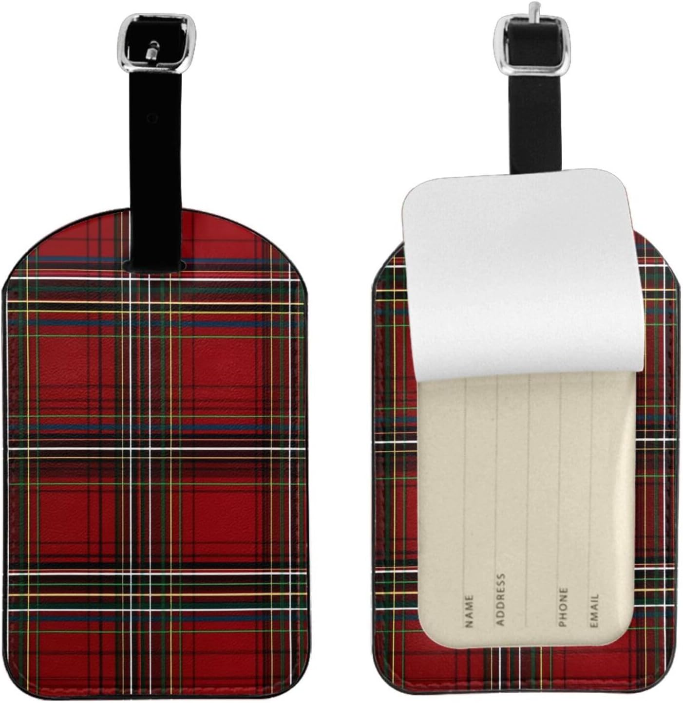 Red Tartan Plaid Luggage Tag Leather Suitcase Tags Cute Luggage Identifiers for Suitcases Privacy Cover Travel Name Tag for Kids Adult