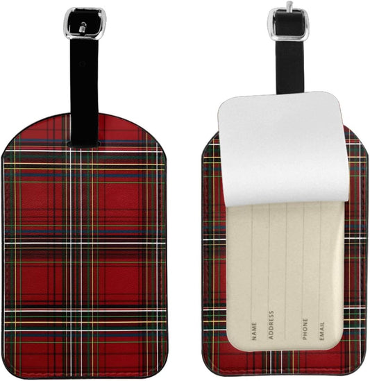 Red Tartan Plaid Luggage Tag Leather Suitcase Tags Cute Luggage Identifiers for Suitcases Privacy Cover Travel Name Tag for Kids Adult