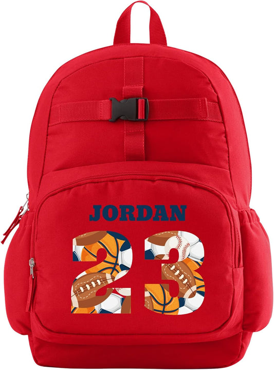 Let's Make Memories Kids Backpack for School - Personalized Back to School Supplies - Bookbag - Red - Sports