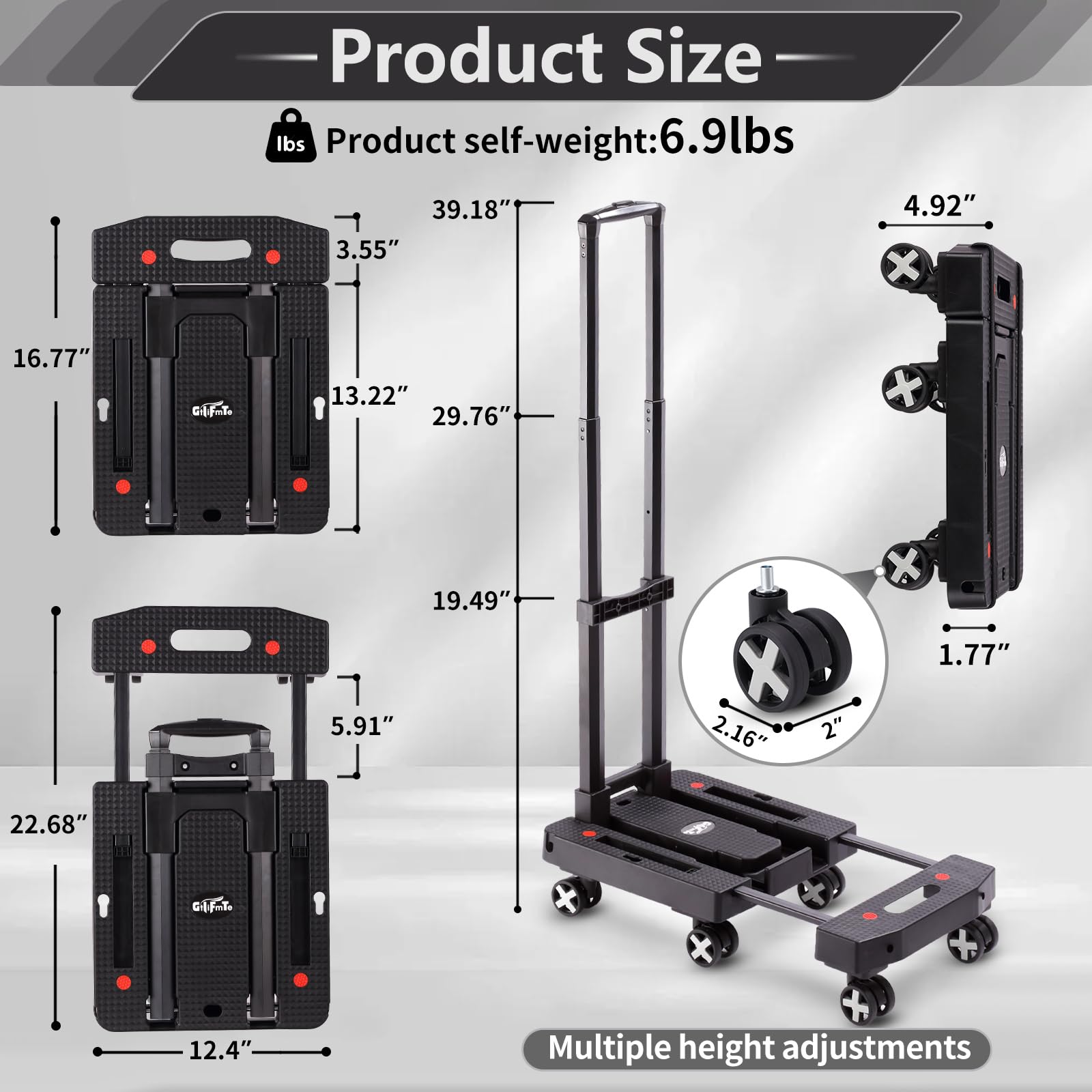 GtIiFmTe Foldable Hand Truck, Lightweight Luggage Cart for Airport Car Seat