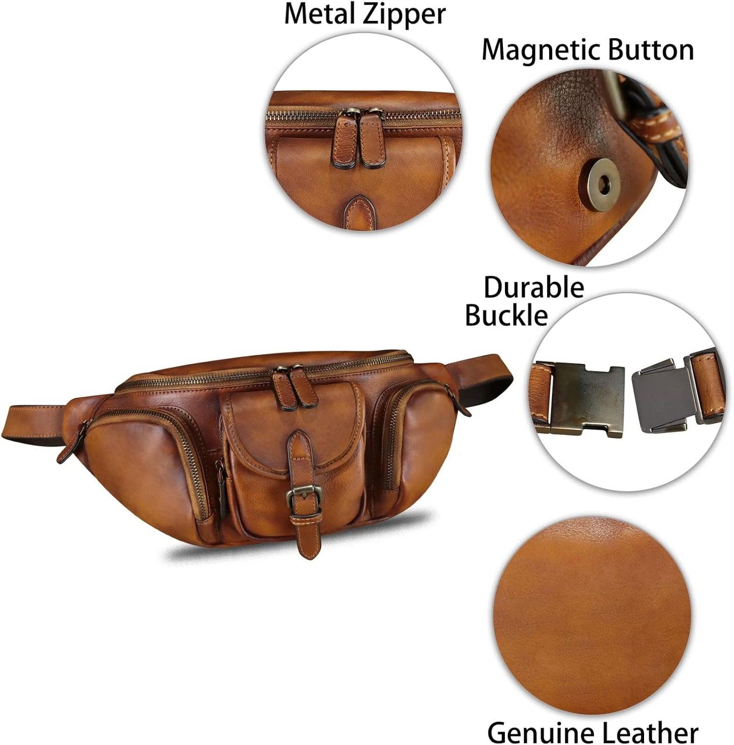 Genuine Leather Fanny Pack for Men and Women Real Leather Sling Bag Crossbody Bag Fashion Waist Bag Chest Purse (Brown)