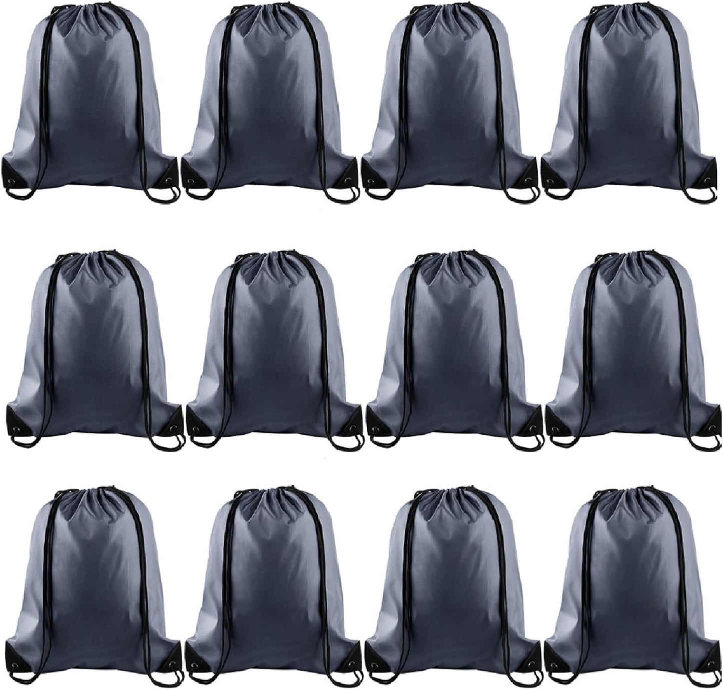 KUUQA 12 Pcs Drawstring Backpack Bags Bulk Gray Drawstring Bag Foldable Gym Bag Sports Cinch Sack String Backpack Storage Bags for Women Men Shopping Gym Travel Sports
