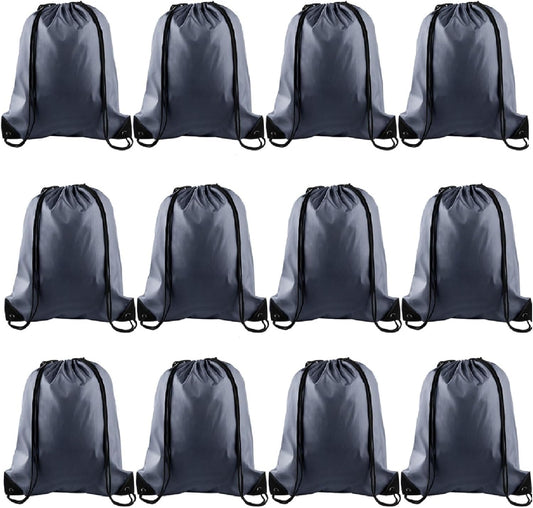 KUUQA 12 Pcs Drawstring Backpack Bags Bulk Gray Drawstring Bag Foldable Gym Bag Sports Cinch Sack String Backpack Storage Bags for Women Men Shopping Gym Travel Sports