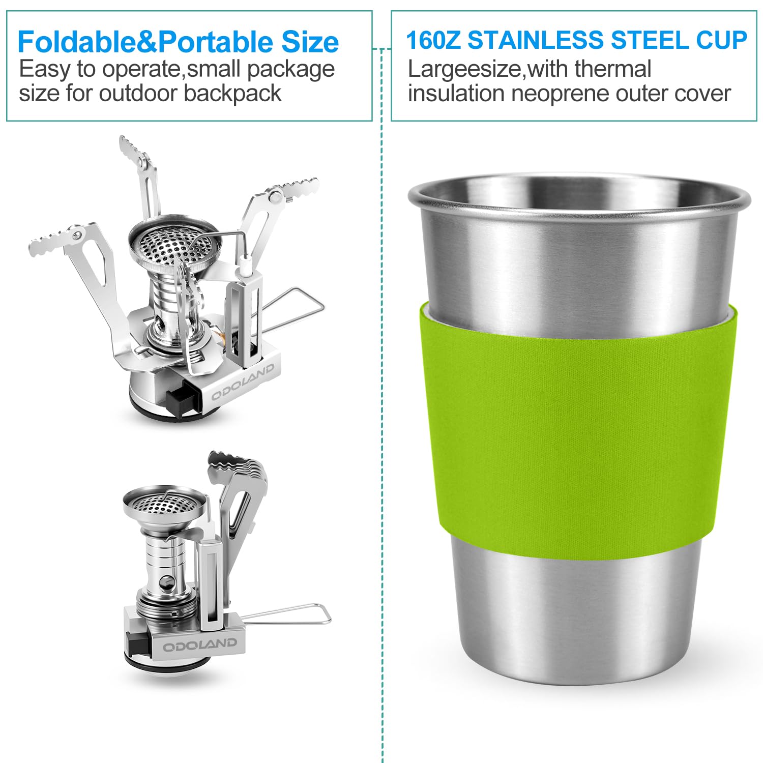 Odoland Camping Cookware Stove Set with 1.2L/0.6L Pot and Protable Stove