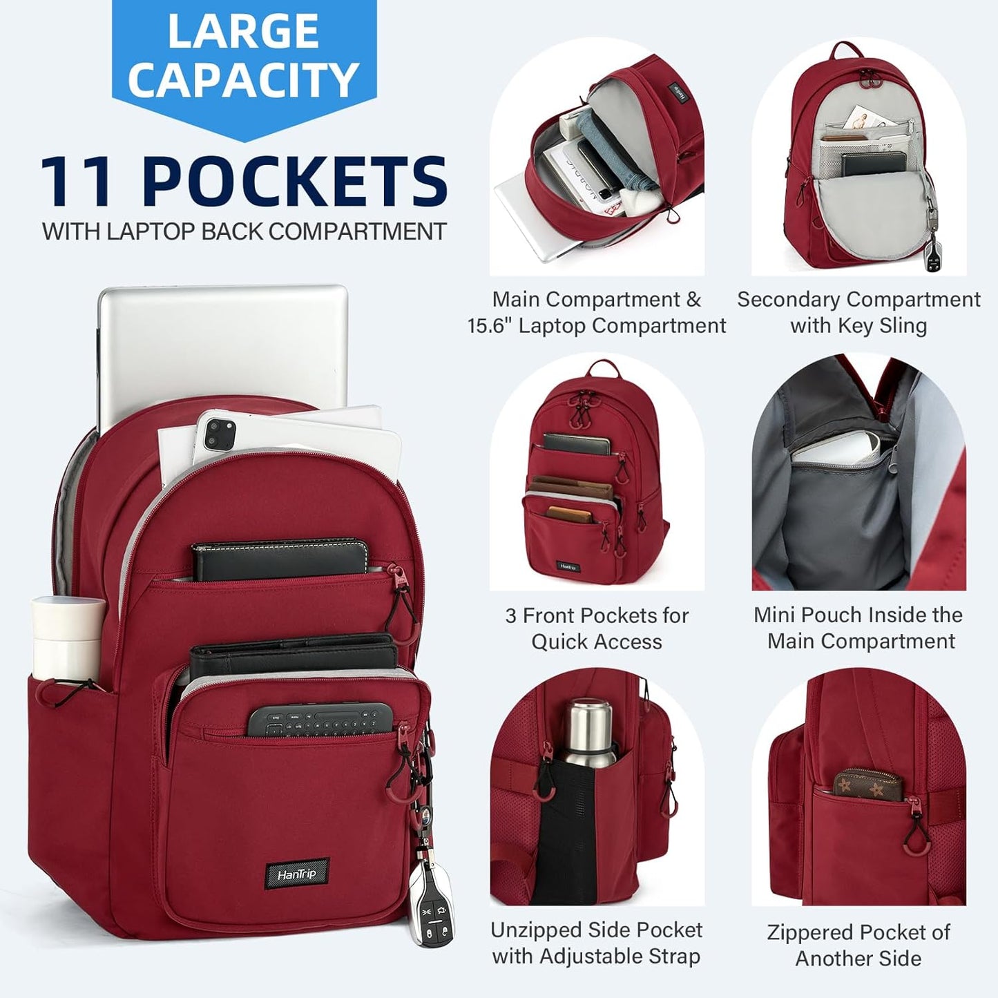 Carry On Travel Backpack For Women, 18 Inch Water Resistant Large Backpack Lightweight Bookbag For