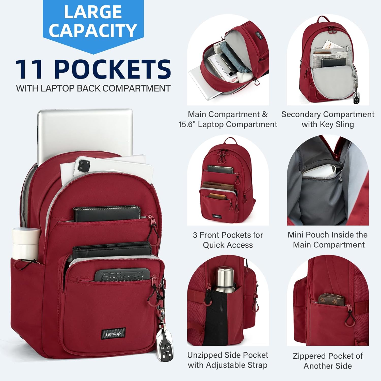 Carry On Travel Backpack For Women, 18 Inch Water Resistant Large Backpack Lightweight Bookbag For