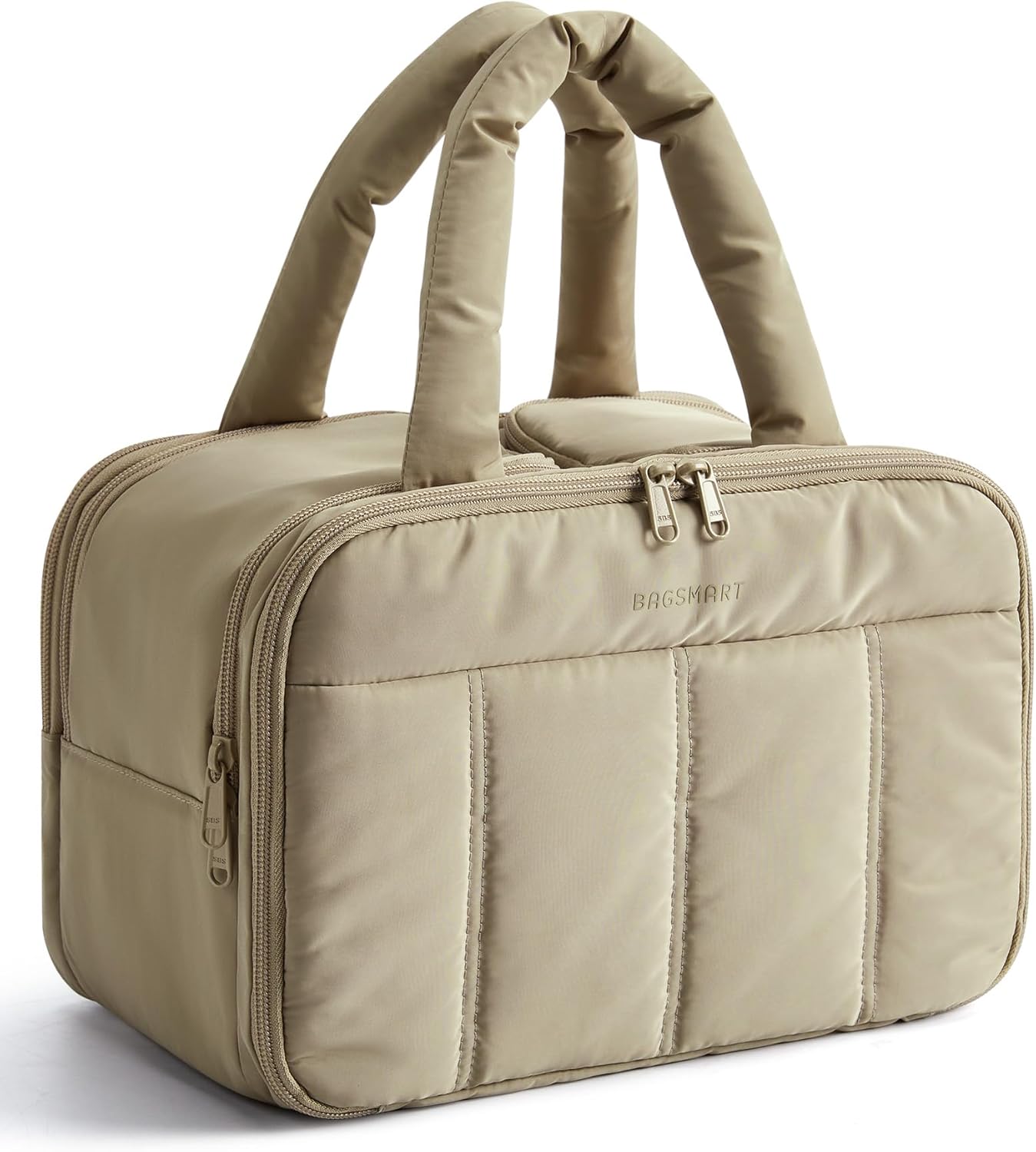 BAGSMART Travel Toiletry Bag, Puffy Large Toiletry Bag for Women, Lightweight Cosmetic Makeup Bag Organizer with Handle for Traveling, Accessories, Essentials, Toiletries (Grayish Brown)