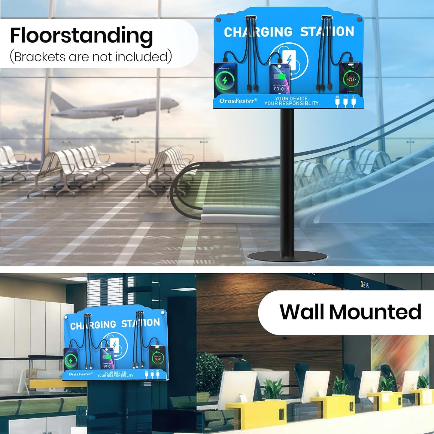 Wall Mounted Cell Phone Charging Station | Multi-Device Station with 8 Port Charging Dock | Application for Library, Hotel,Office,Hotels, Hospitals