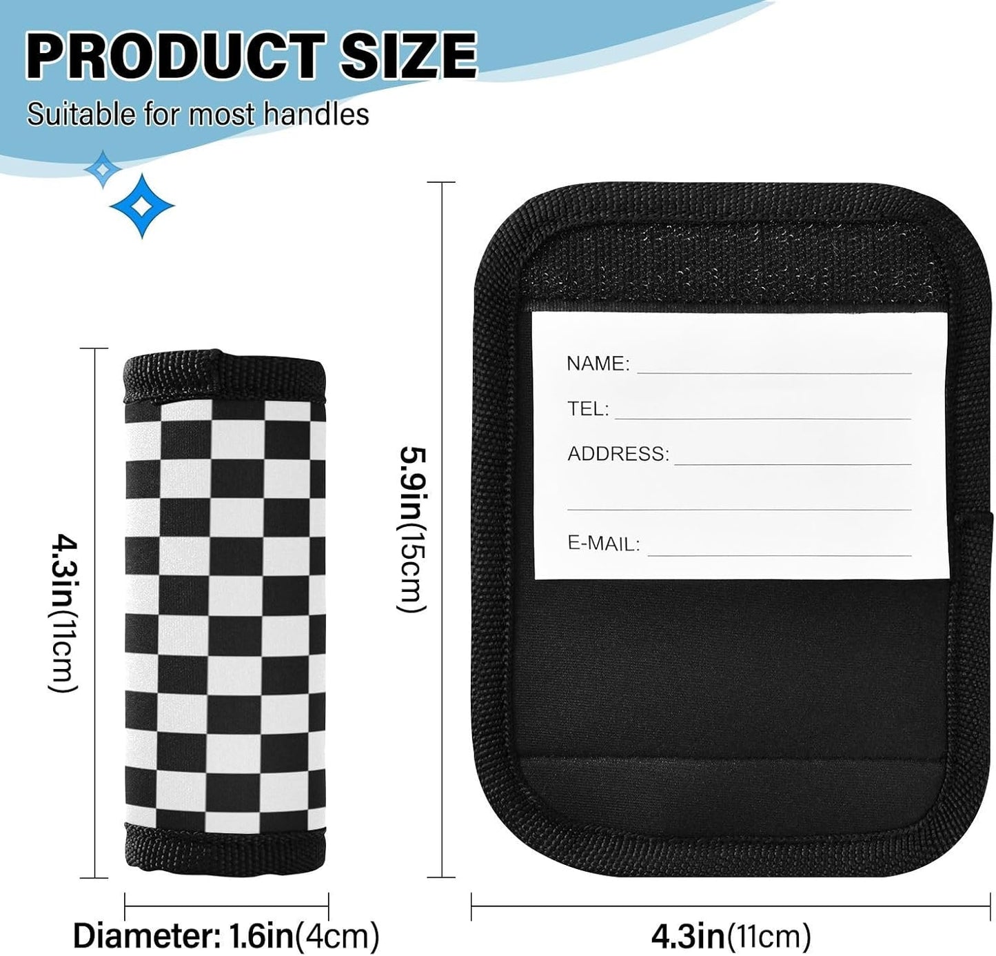 Racing Checkered Flag 2 Pack Luggage Handle Wrap for Suitcase Luggage Identifier Travel Tags Handle