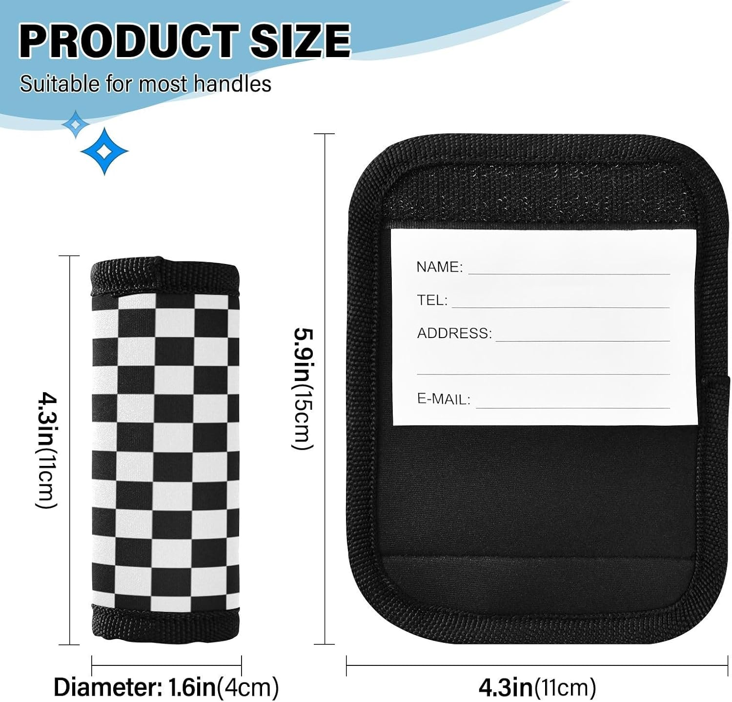 Racing Checkered Flag 2 Pack Luggage Handle Wrap for Suitcase Luggage Identifier Travel Tags Handle