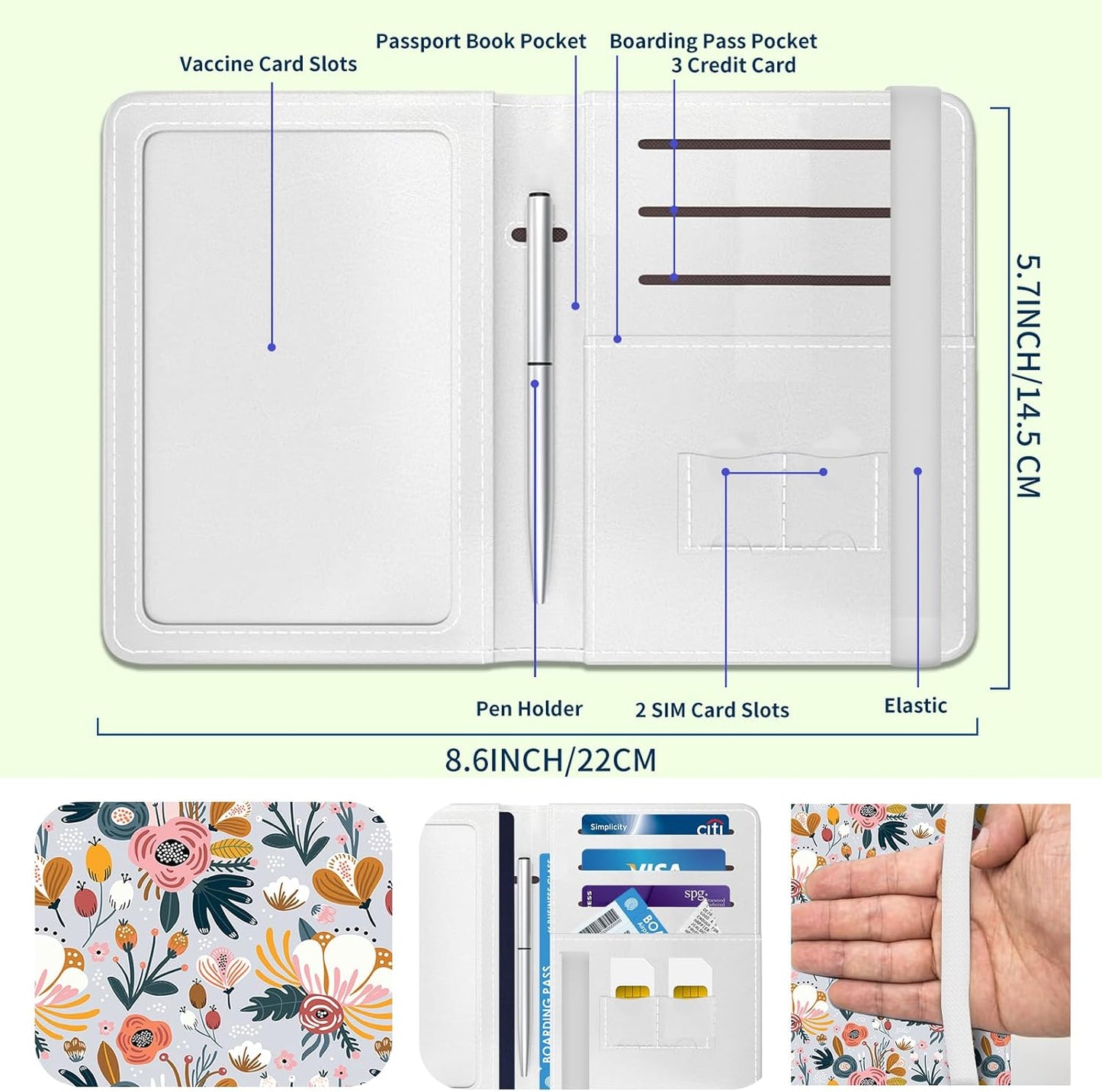 Passport Holder for Travel Essentials, Leather RFID Blocking Passport Wallet Cover Case, Cute Passport Book Holders for Women and Men Purple Boho Floral