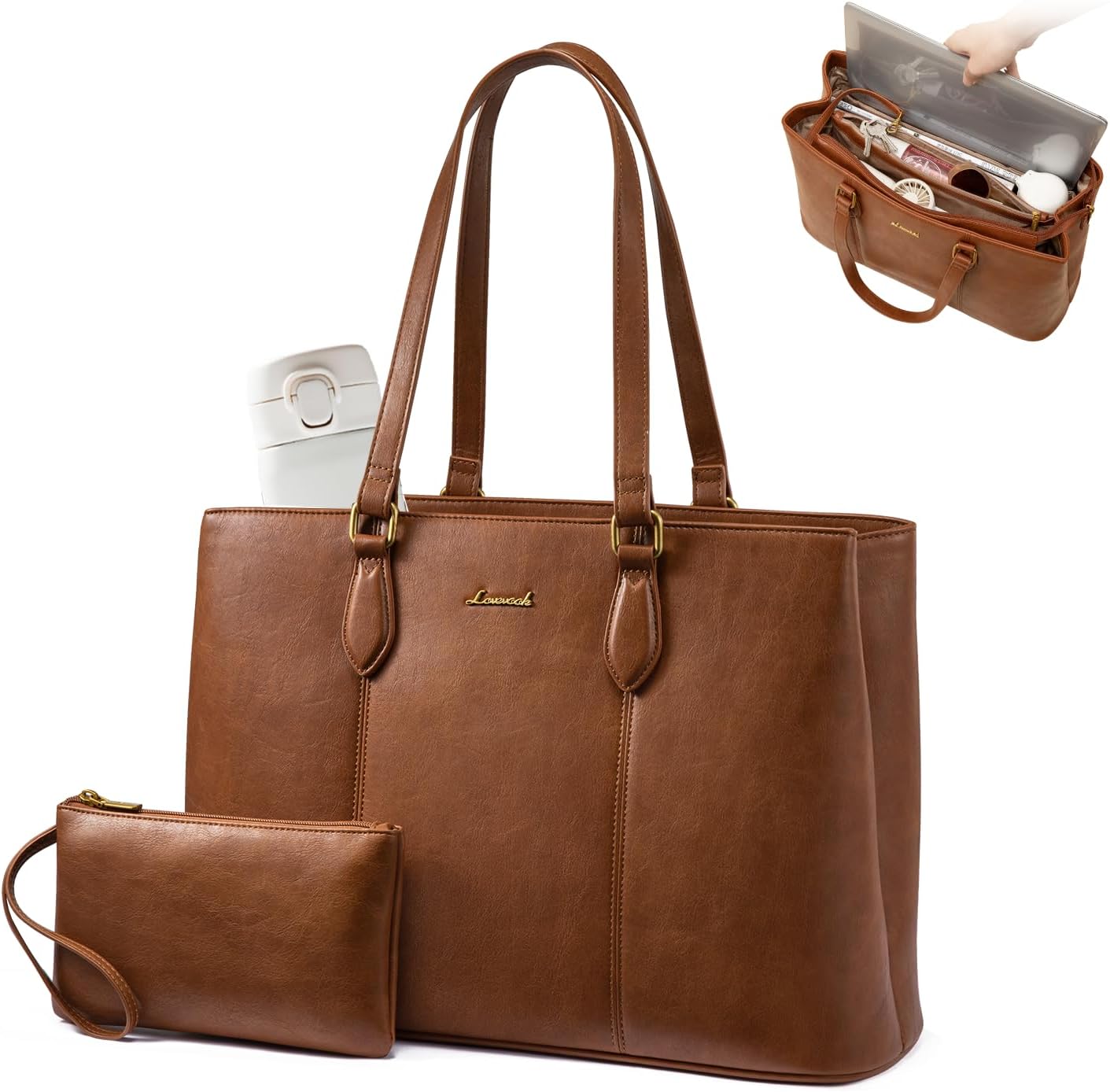 LOVEVOOK Laptop Tote Bag for Women,Work Tote with Wristlet,PU Leather Computer Bag for Teacher,Office, Daily