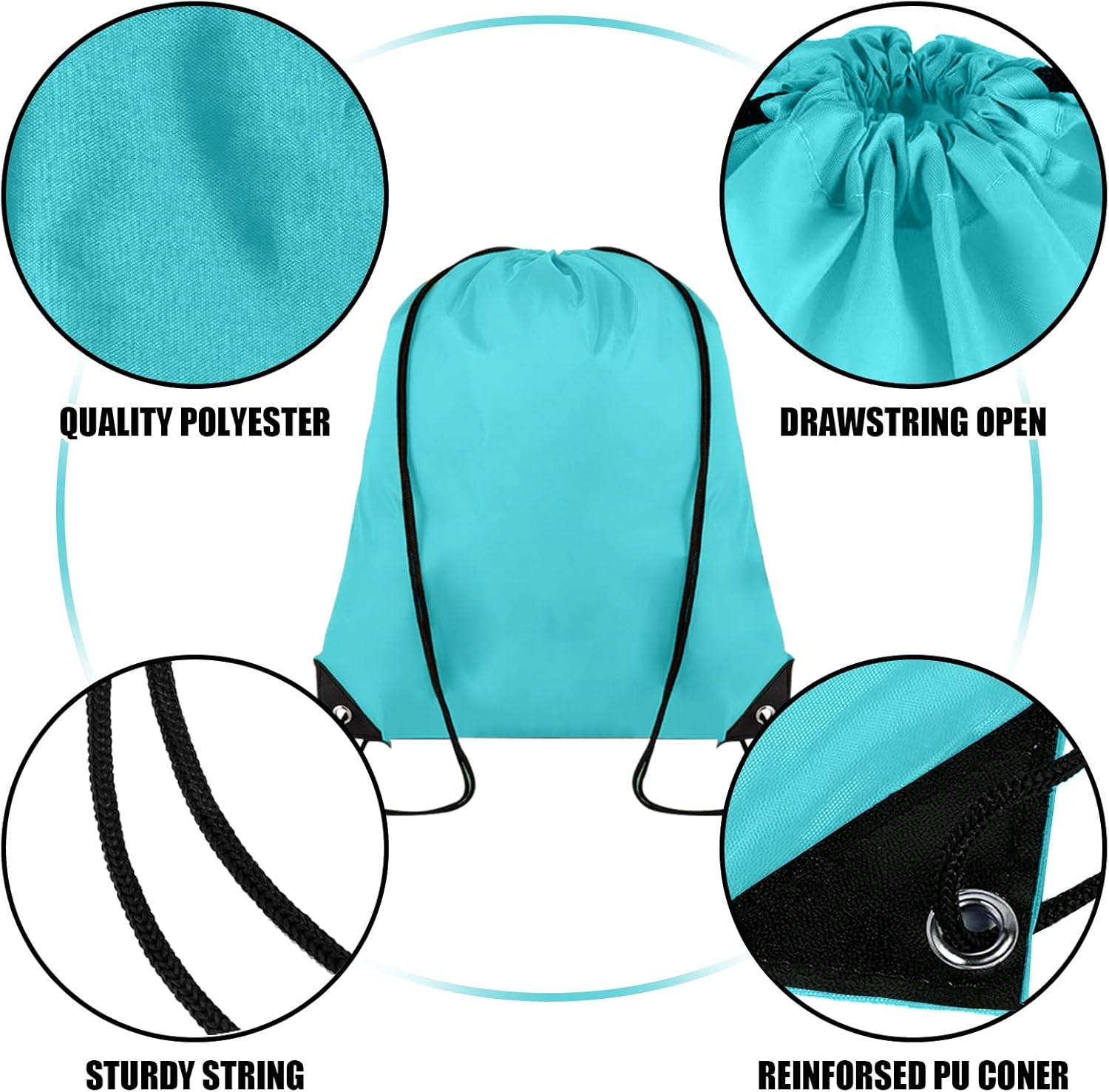 100 Pieces Drawstring Backpack Bulk Cinch Sackpack Ployster Drawstring Bags for Gym Party Trip(Aqua)