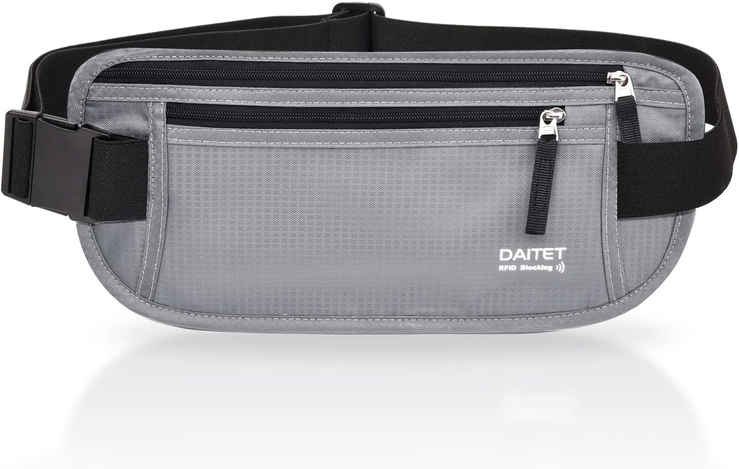 RFID Blocking Money Belt for Men Women, Slim Fanny Pack For Travel，Running,Conceal Waist Wallet For Passport Holder,Phone,Cash(Black Light Grey)