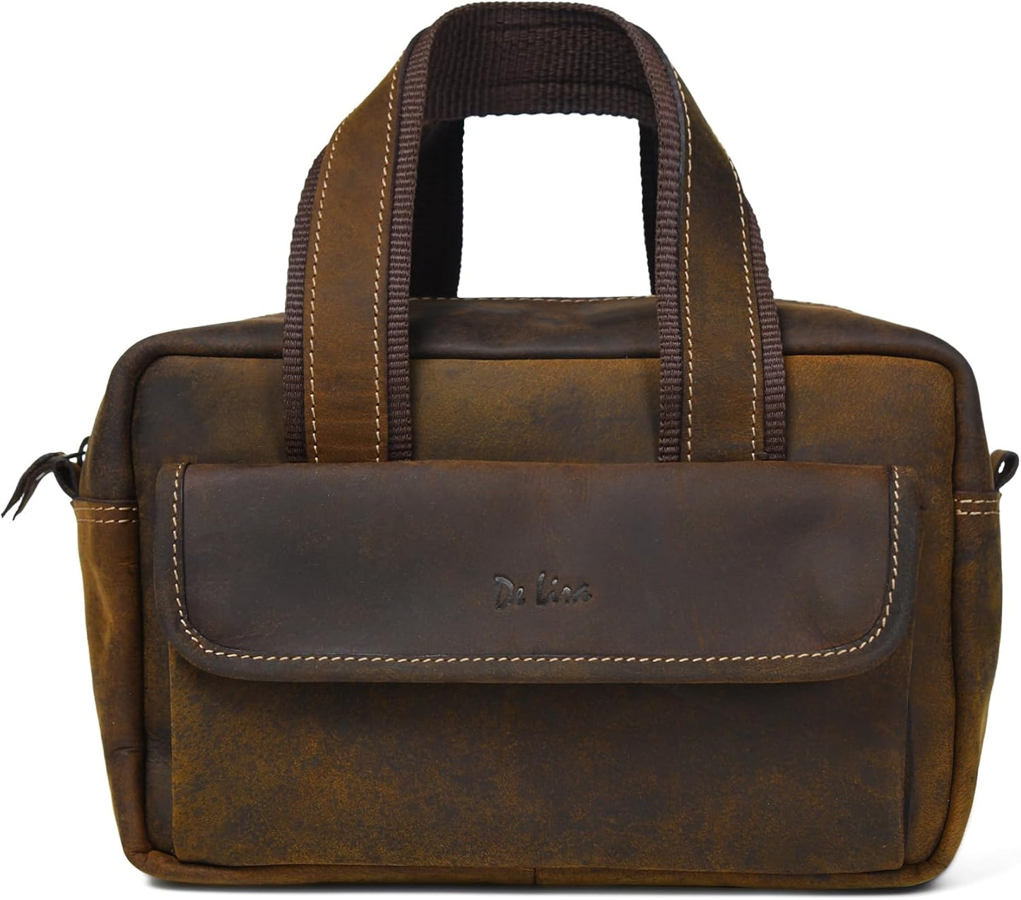 De Lira Extra Large Top-Grain Leather Toiletry Bag, Shaving Kit & Cosmetics Case, 10x6x5.5 in, Travel Organizer for Men & Women Dark Brown