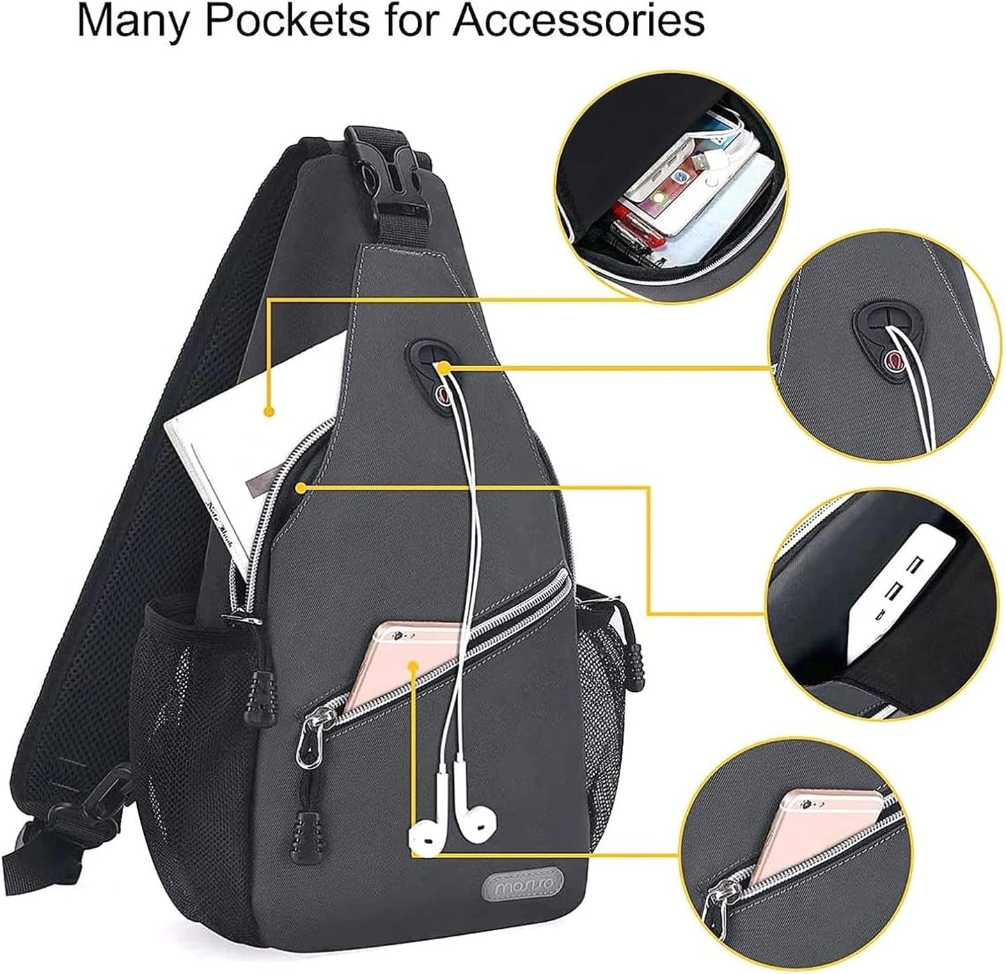 MOSISO Mini Sling Backpack,Small Hiking Daypack Travel Outdoor Casual Sports Bag, Space Gray