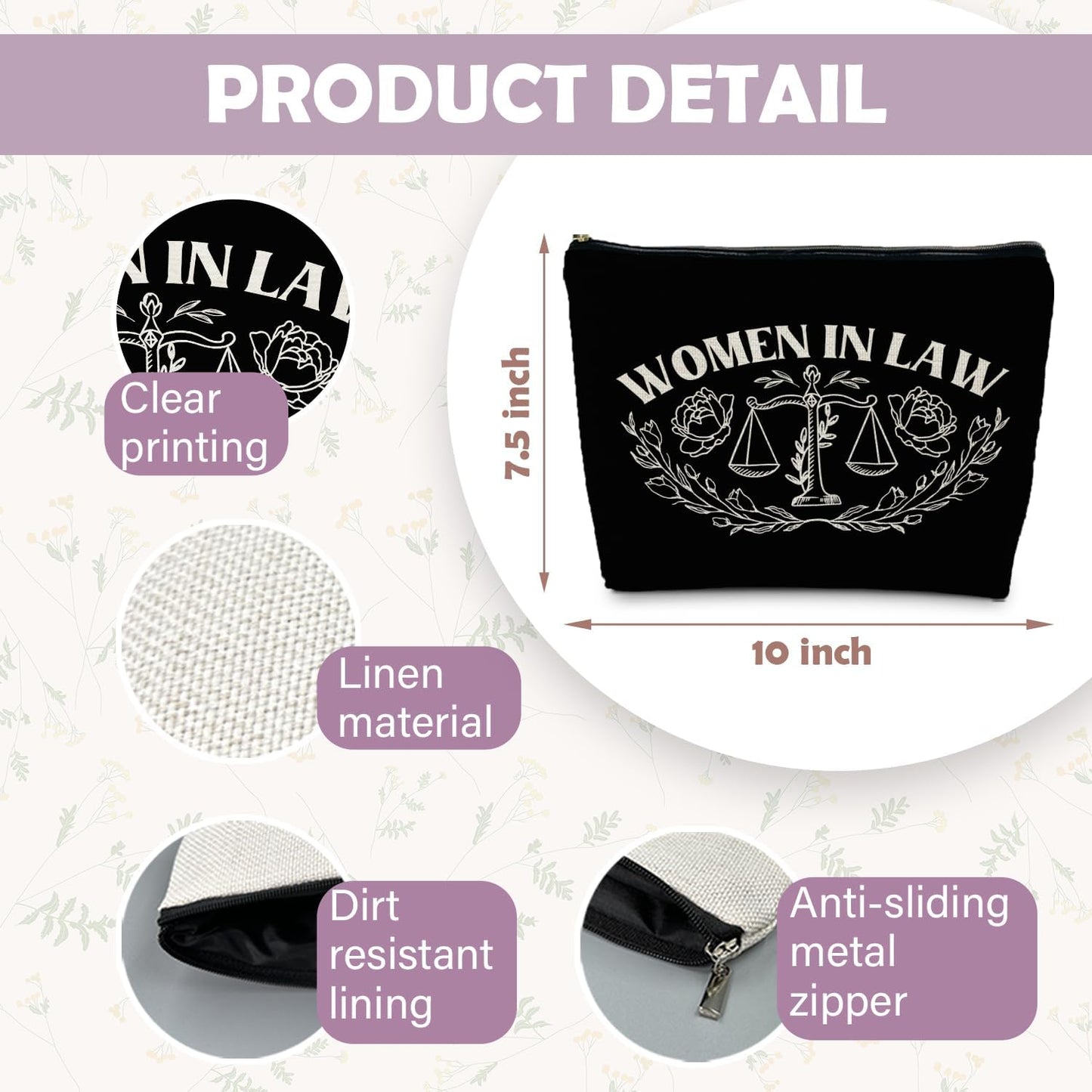 Lawyer Gifts for Women - Law Graduation & Future Lawyer Gift, Women in Law Cosmetic Bag - Black Makeup Pouch