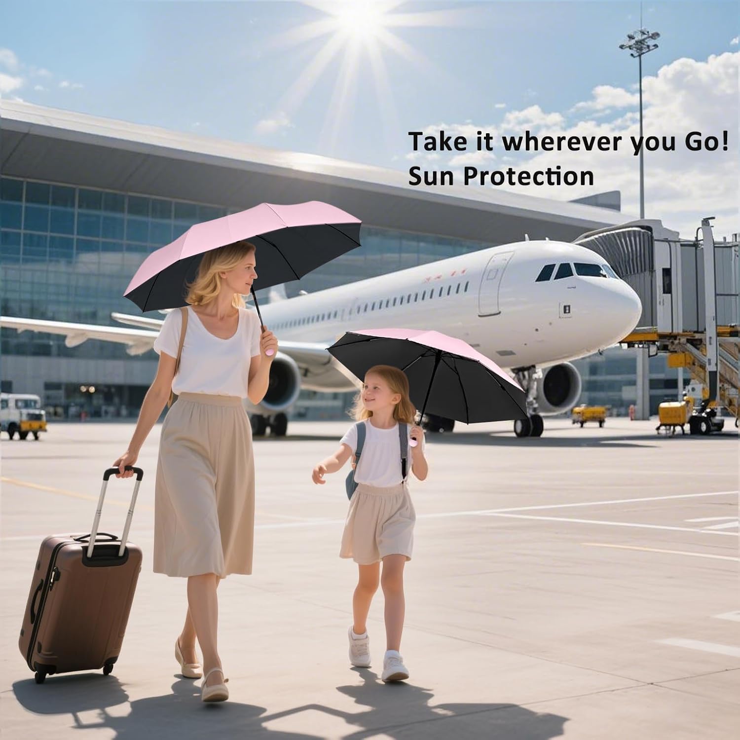 BAODINI Travel Mini Umbrella for Purse With Case Small Compact UV Sun Protection Sun Lightweight