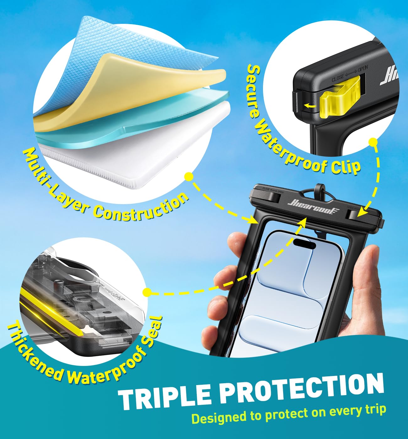 Hiearcool Waterproof Phone Pouch, IPX8 Waterproof Phone Case for iPhone 17/16/15/14 Pro Max, Cell