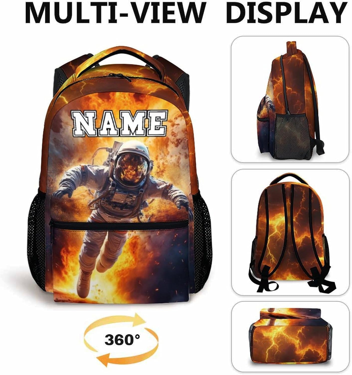 Custom Backpack for Gift, Cool Astronaut Schoolbag for Kids 3-8, Casual Bookbag for Preschool Elementary Kindergarten, Large Capacity Bookbag for Hiking Vacation Travel School Camp